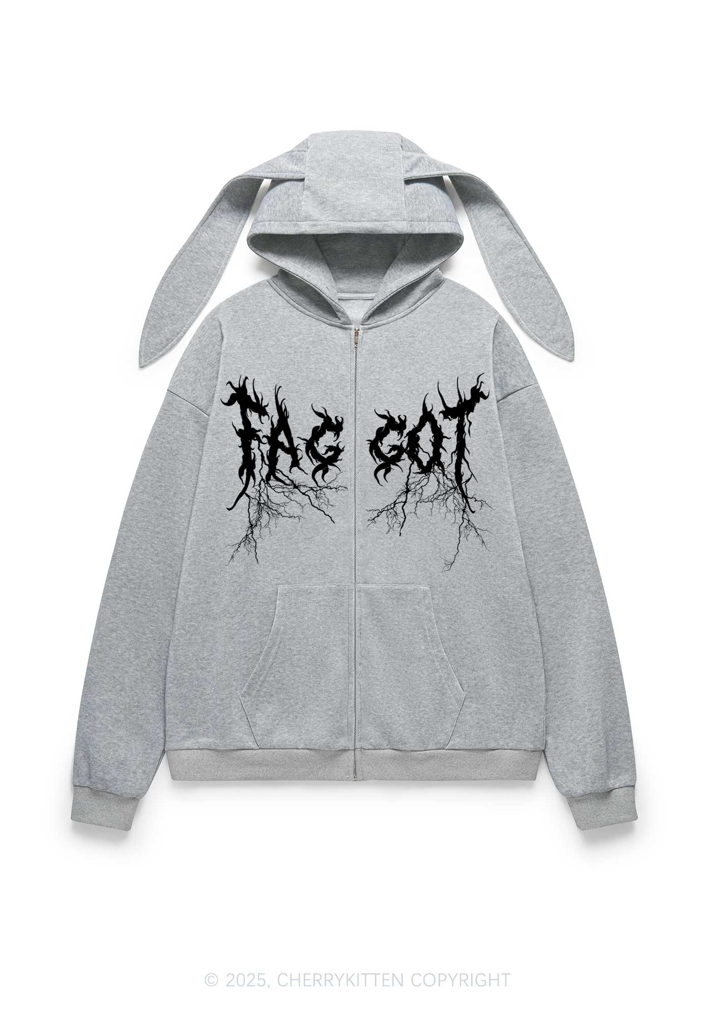 Punk Faggot Pride Y2K Bunny Ear Zip Hoodie Cherrykitten - Image 4
