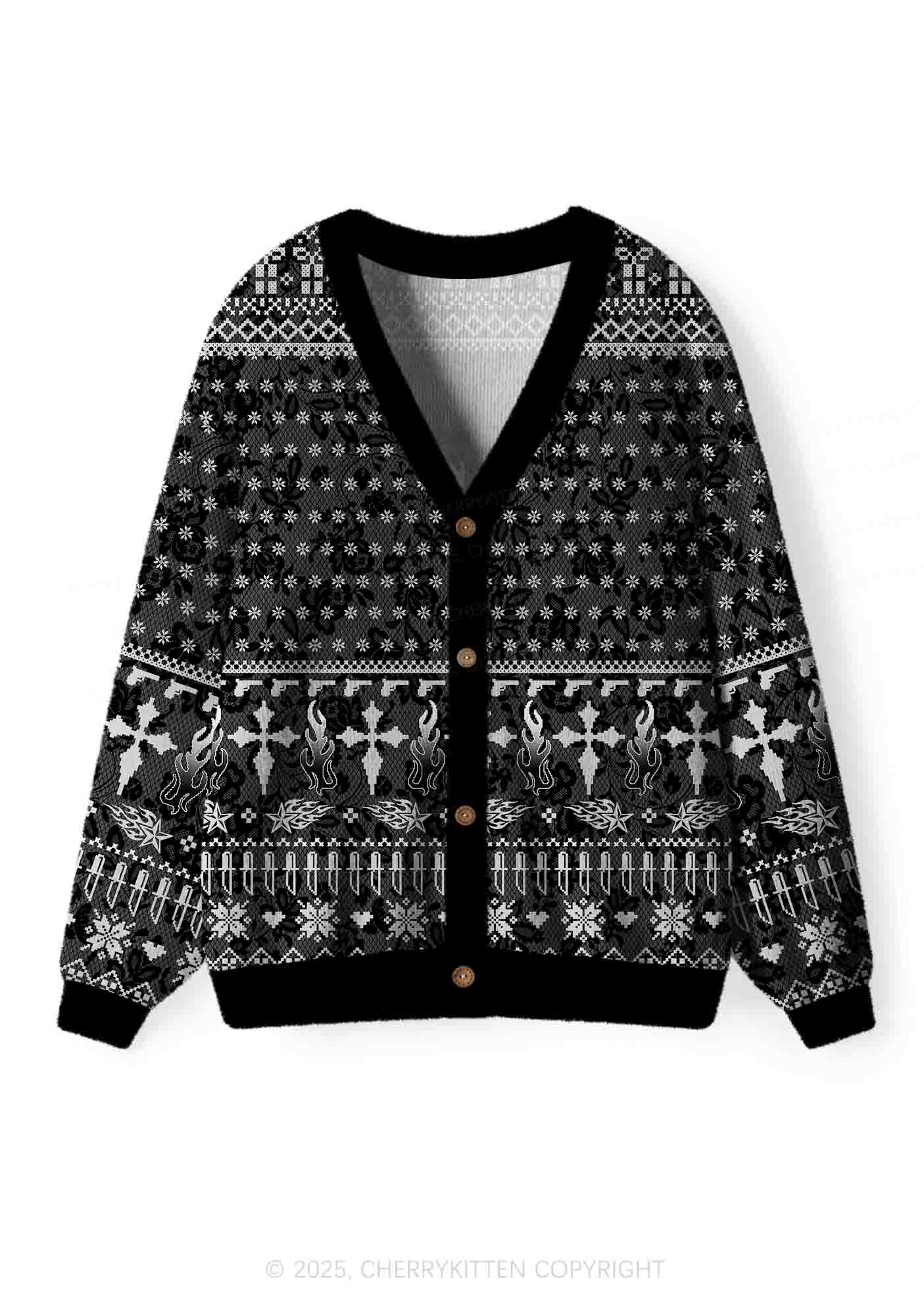 Punk Faggot Pride Y2K Christmas Cardigan Knit Sweatshirt Cherrykitten - Image 2