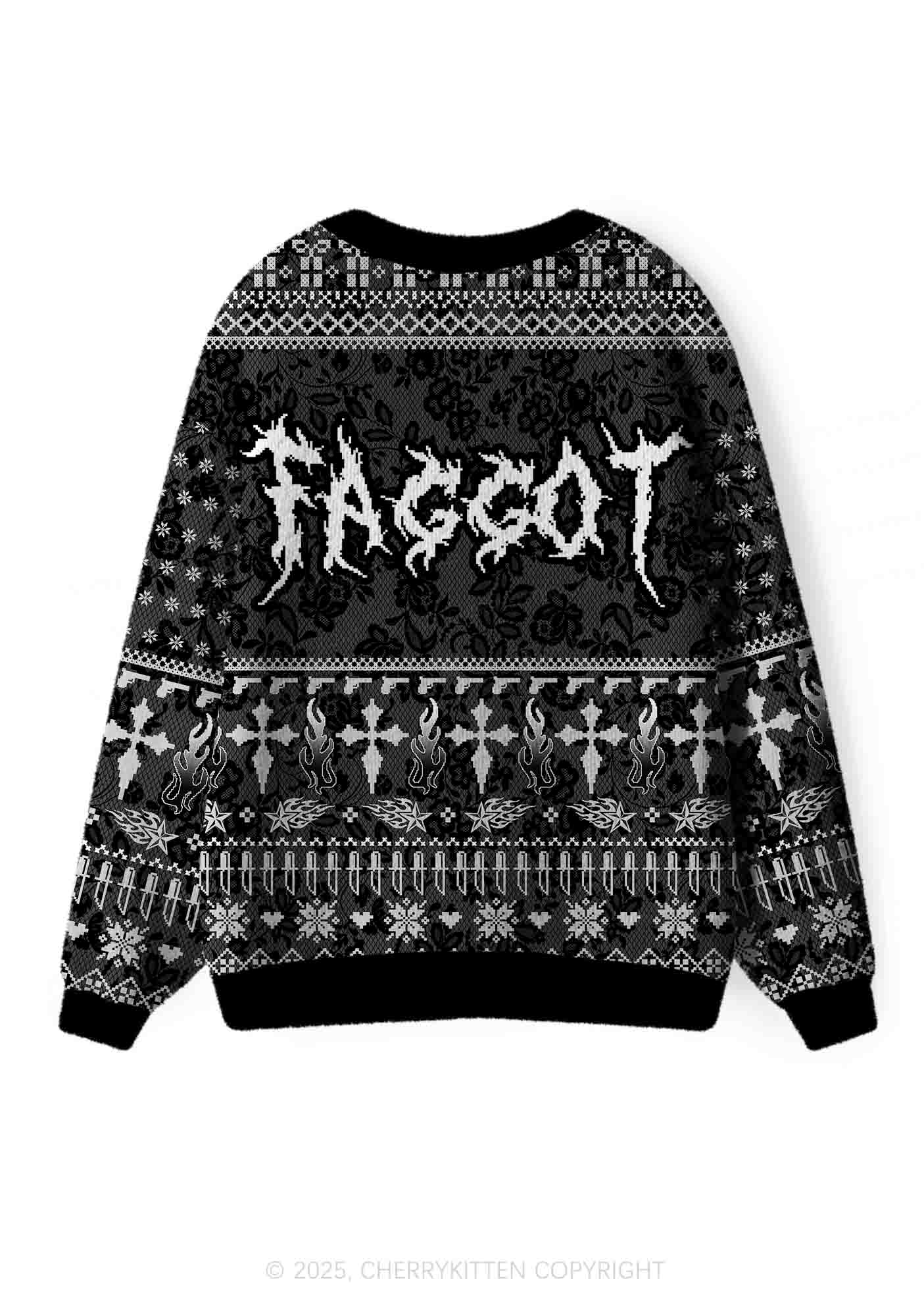 Punk Faggot Pride Y2K Christmas Cardigan Knit Sweatshirt Cherrykitten - Image 3