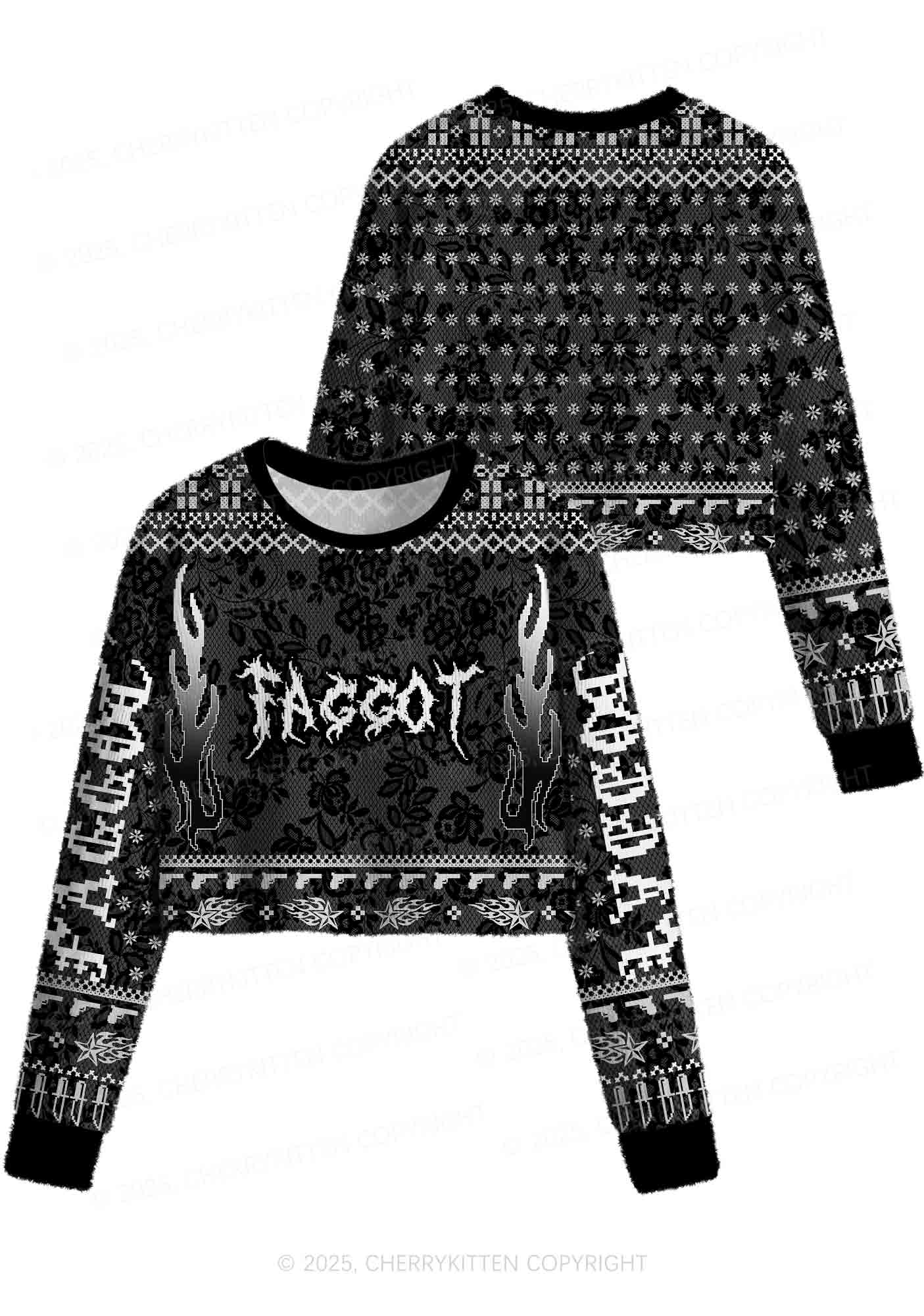 Punk Faggot Pride Y2K Christmas Crop Knit Sweatshirt Cherrykitten - Image 3