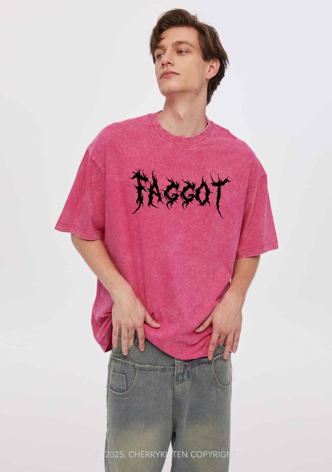 Punk Faggot Pride Y2K Shirts Washed Tee Cherrykitten - Image 2