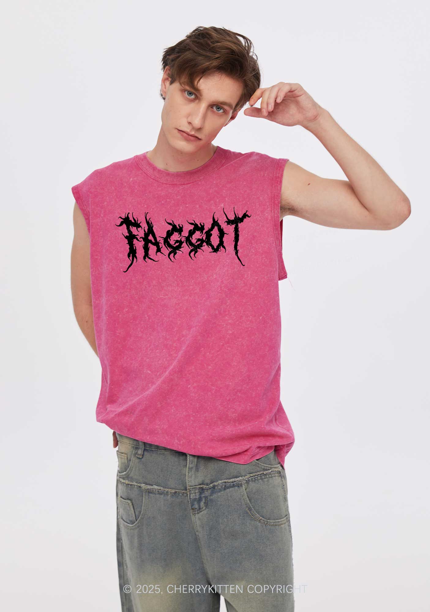 Punk Faggot Pride Y2K Washed Muscle Tank Cherrykitten - Image 2