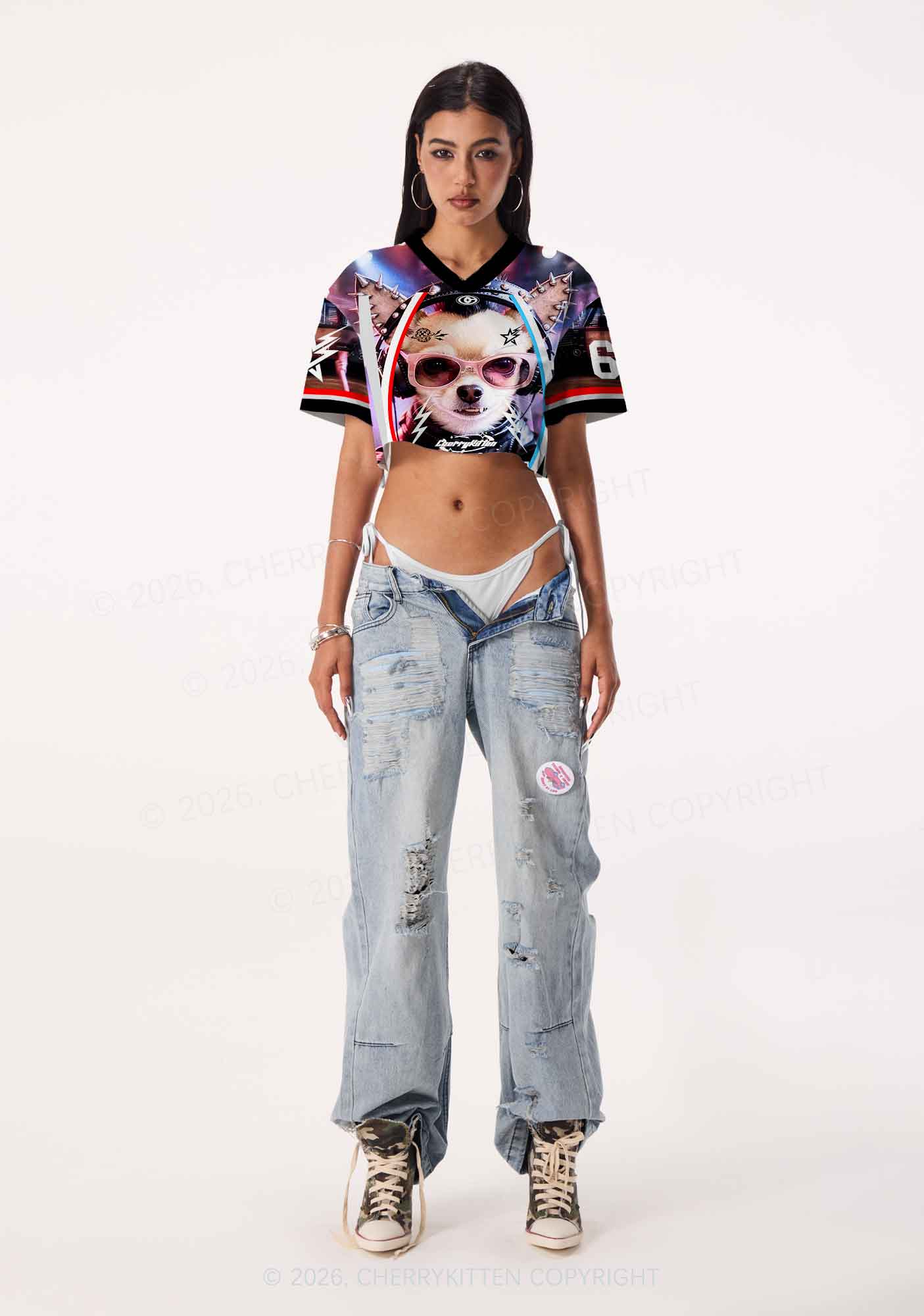 Punk Rock Chihuahua DJ Y2K Crop Sport Jersey Shirts Cherrykitten - Image 2