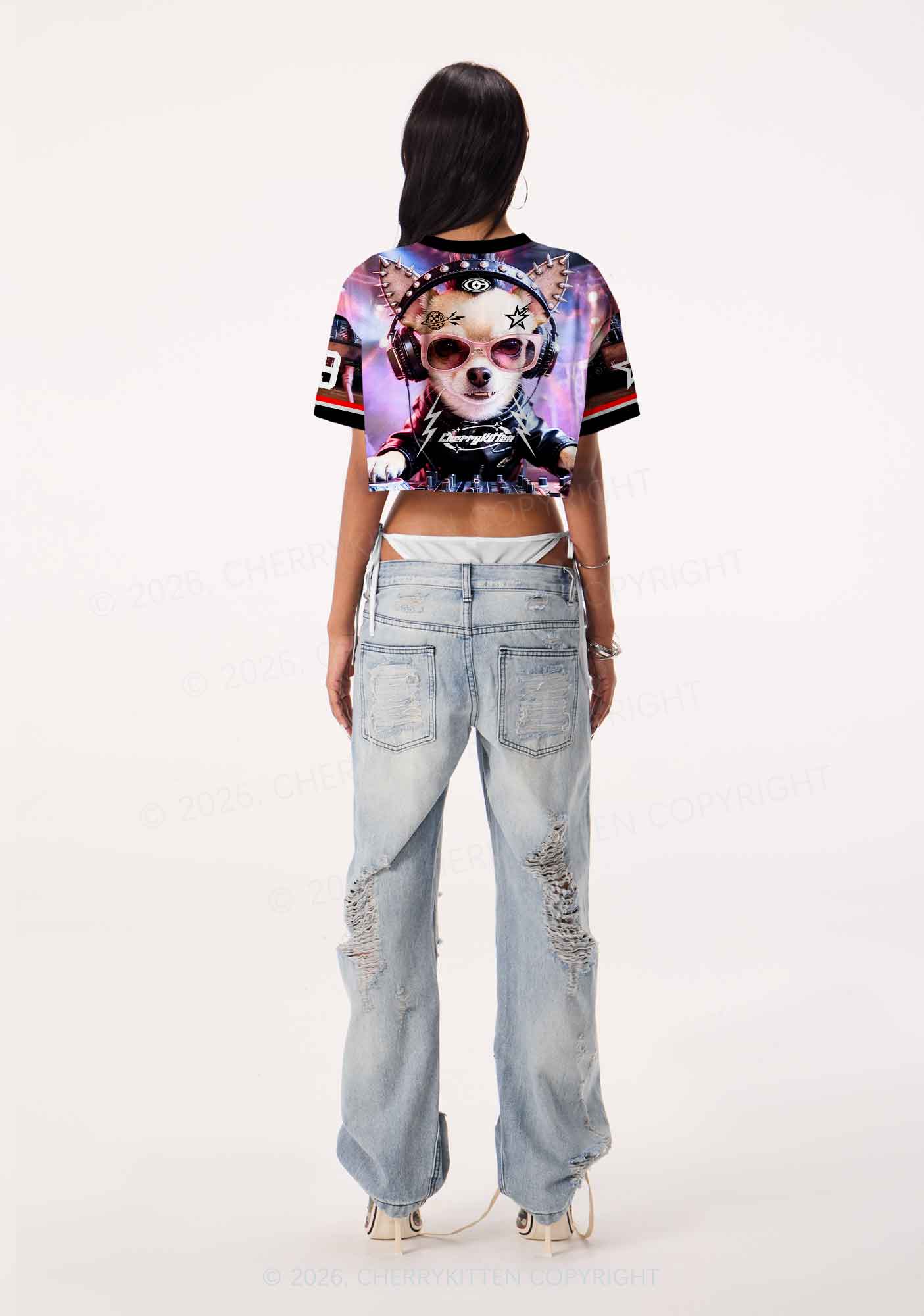 Punk Rock Chihuahua DJ Y2K Crop Sport Jersey Shirts Cherrykitten - Image 3
