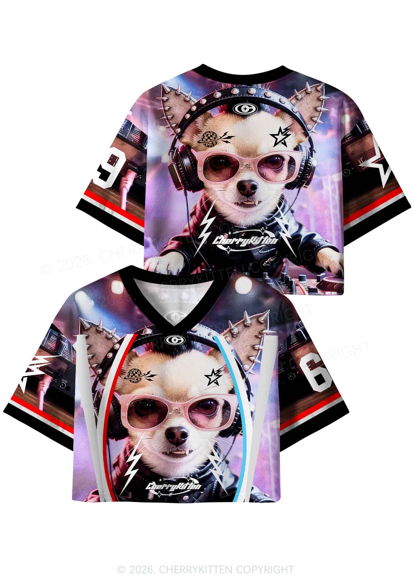 Punk Rock Chihuahua DJ Y2K Crop Sport Jersey Shirts Cherrykitten - Image 5