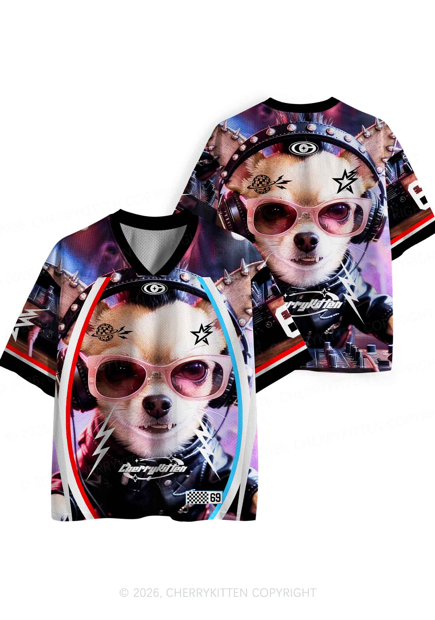 Punk Rock Chihuahua DJ Y2K Sport Jersey Shirts Cherrykitten - Image 5