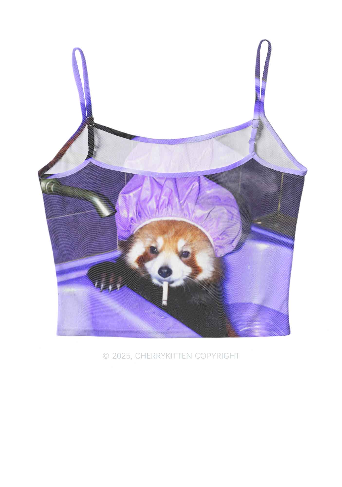 Purple Bath Smoking Raccoon Y2K Mesh Cami Tank Cherrykitten - Image 3
