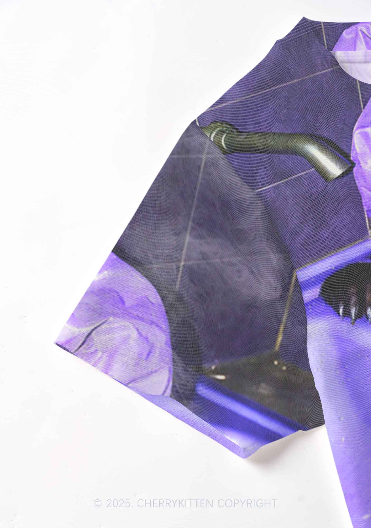 Purple Bath Smoking Raccoon Y2K Mesh Crop Top Cherrykitten - Image 5