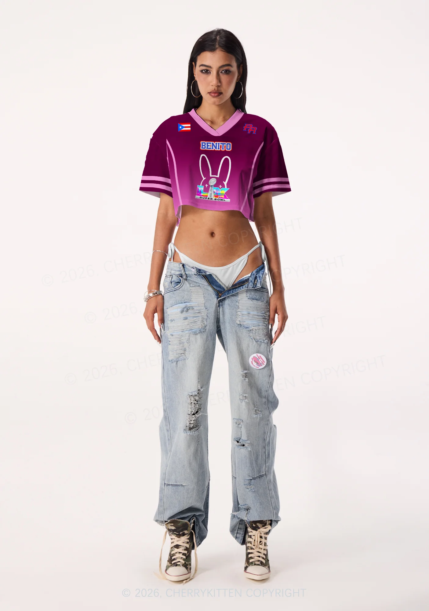 Purple Bunny Head Y2K Crop Sport Jersey Shirts Cherrykitten - Image 2
