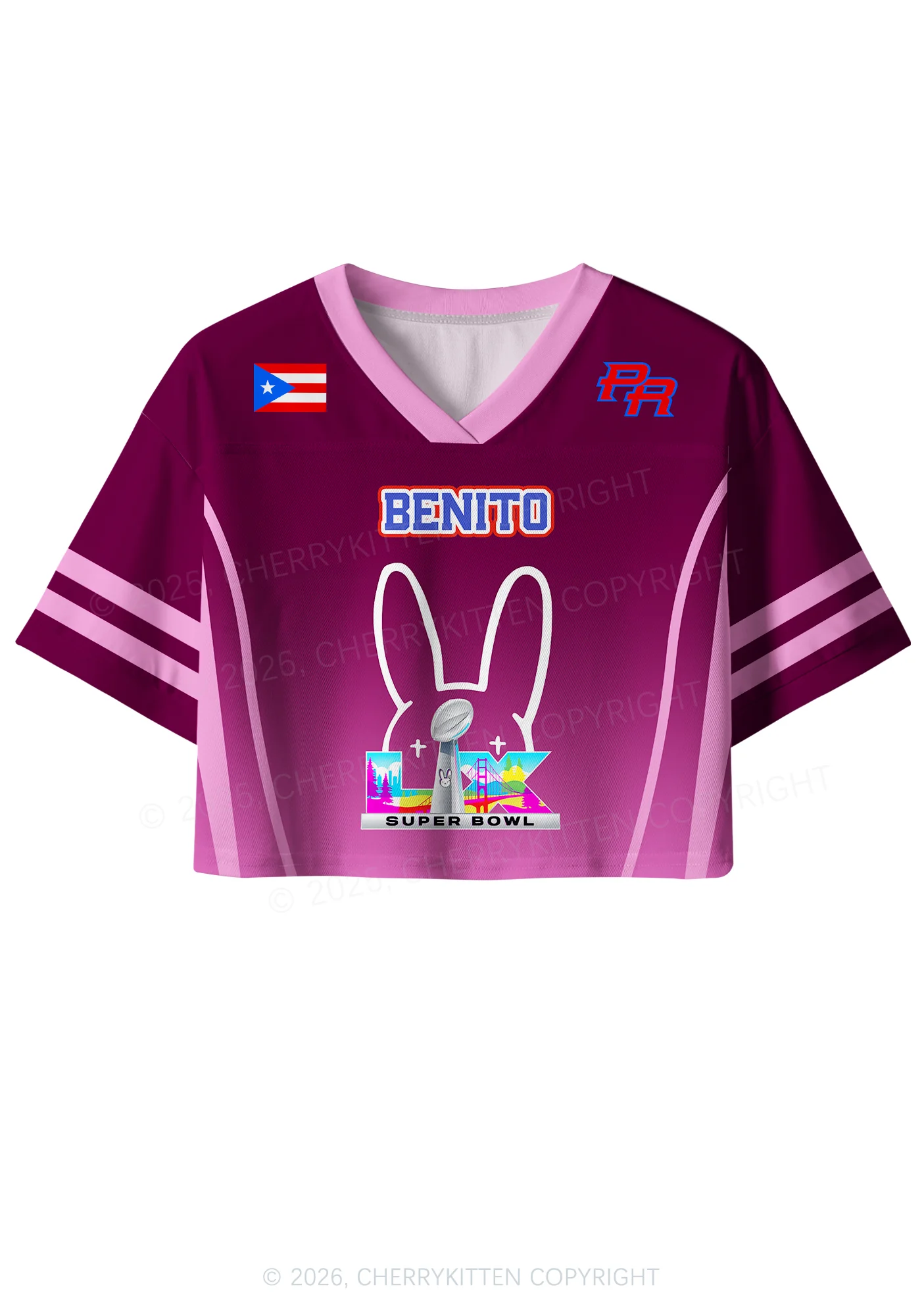 Purple Bunny Head Y2K Crop Sport Jersey Shirts Cherrykitten - Image 3