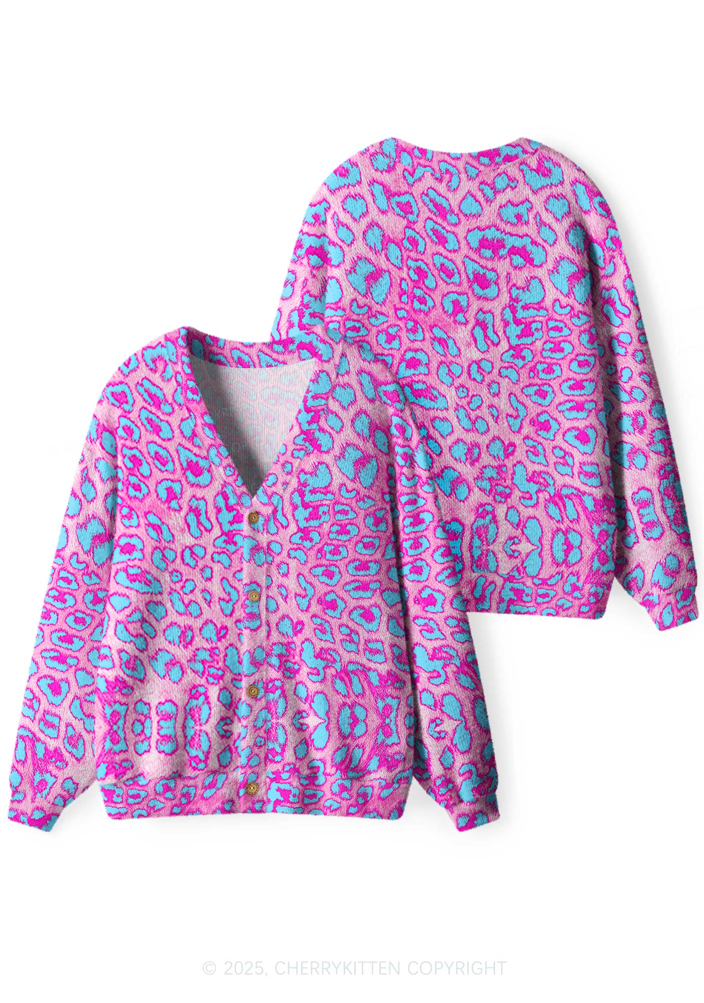 Purple Leopard Y2K Christmas Cardigan Knit Sweatshirt Cherrykitten - Image 3