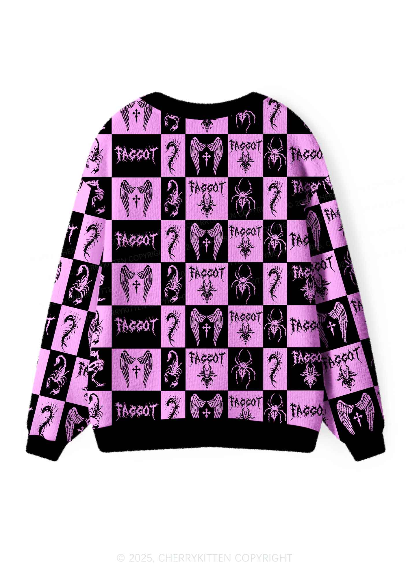 Purple Punk Faggot Pride Y2K Christmas Cardigan Knit Sweatshirt Cherrykitten - Image 2