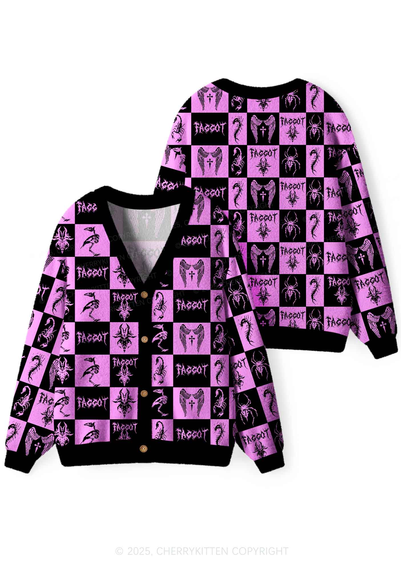 Purple Punk Faggot Pride Y2K Christmas Cardigan Knit Sweatshirt Cherrykitten - Image 3