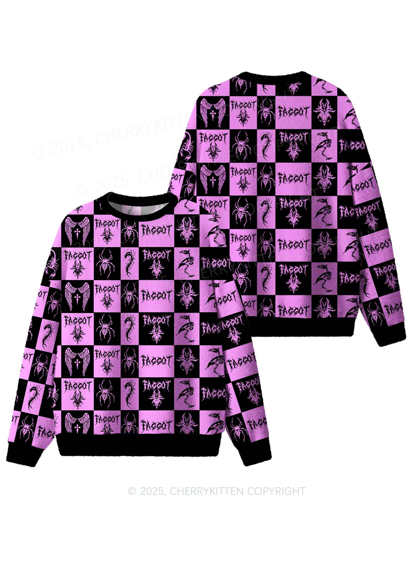 Purple Punk Faggot Pride Y2K Christmas Knit Sweatshirt Cherrykitten - Image 3