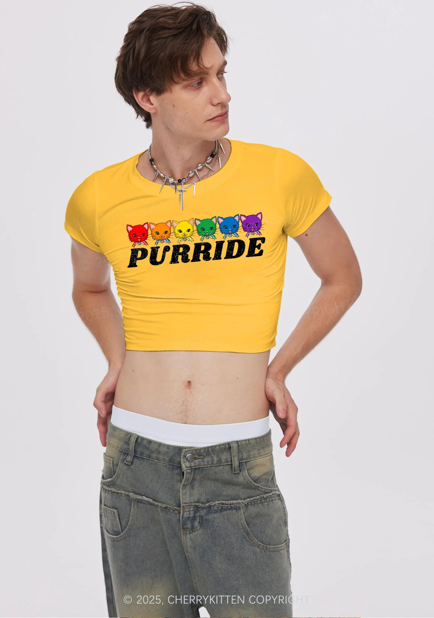 Purride Cat Pride Y2K Baby Tee Cherrykitten - Image 2