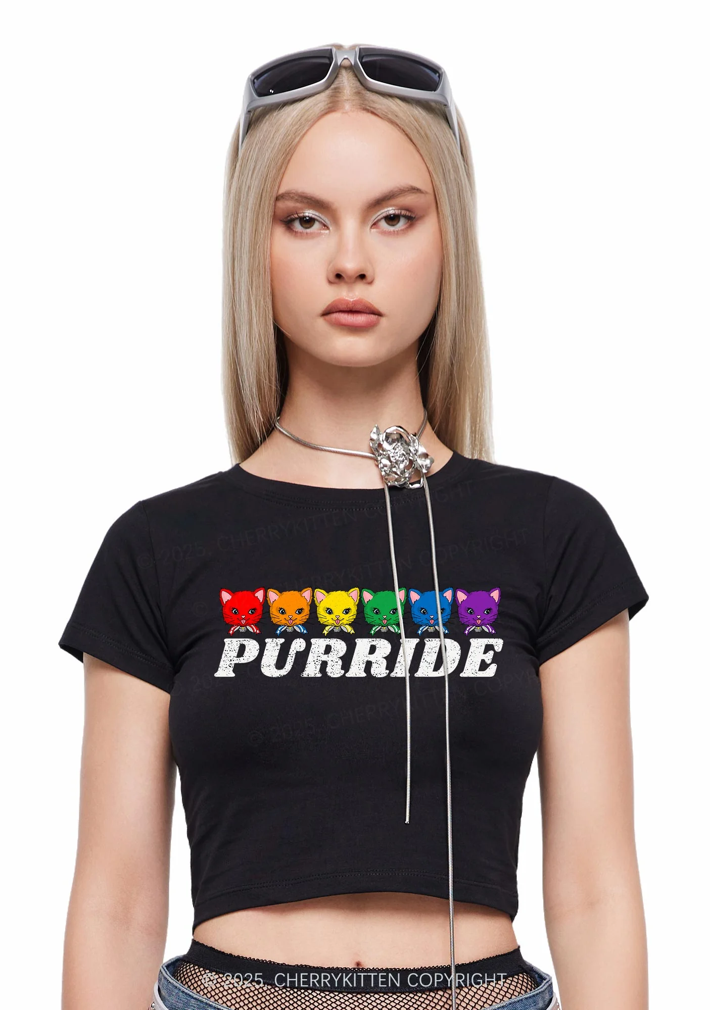 Purride Cat Pride Y2K Baby Tee Cherrykitten - Image 3