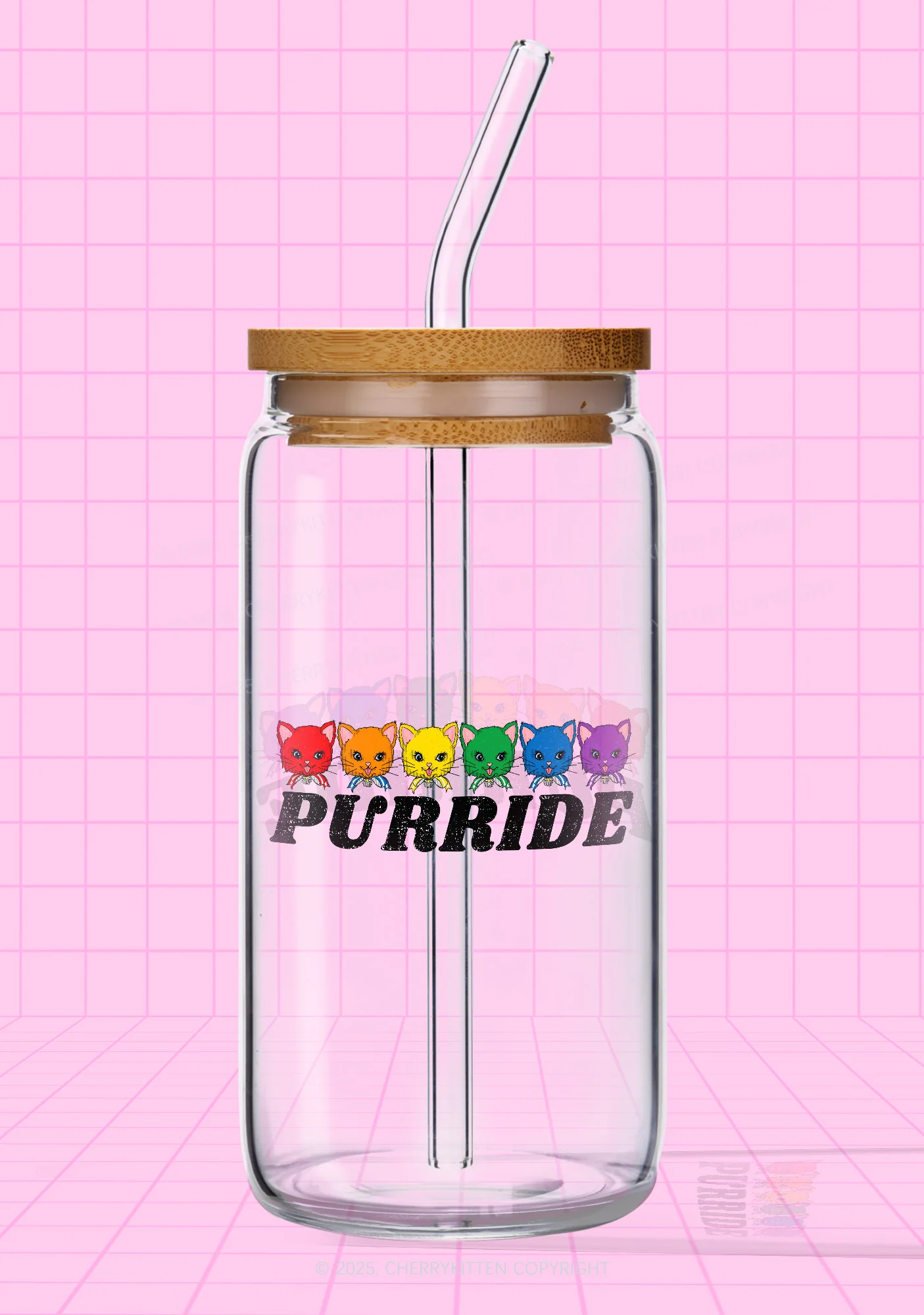 Purride Cat Pride Y2K Printed Glass Cup Cherrykitte - Image 4