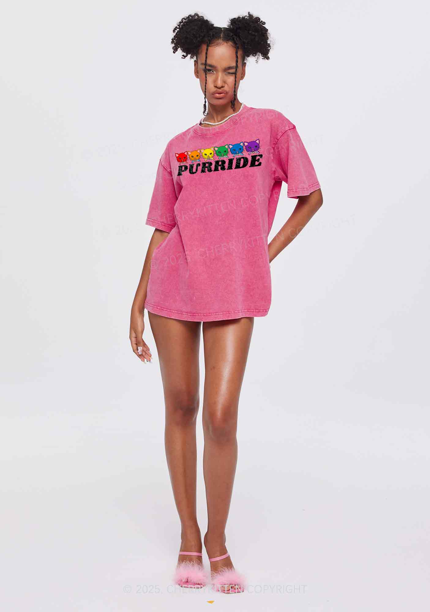 Purride Cat Pride Y2K Shirts Washed Tee Cherrykitten - Image 2