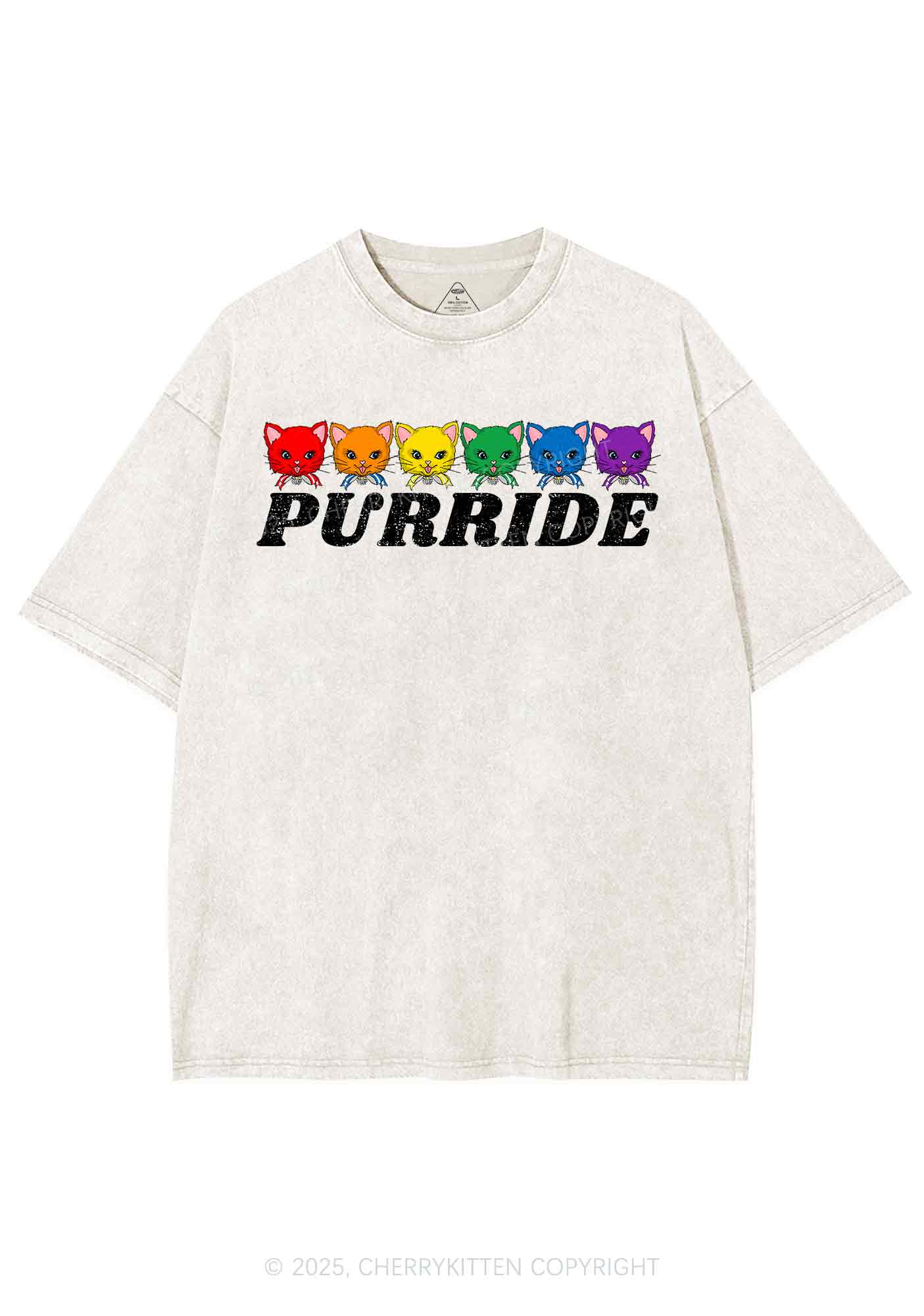 Purride Cat Pride Y2K Shirts Washed Tee Cherrykitten - Image 3