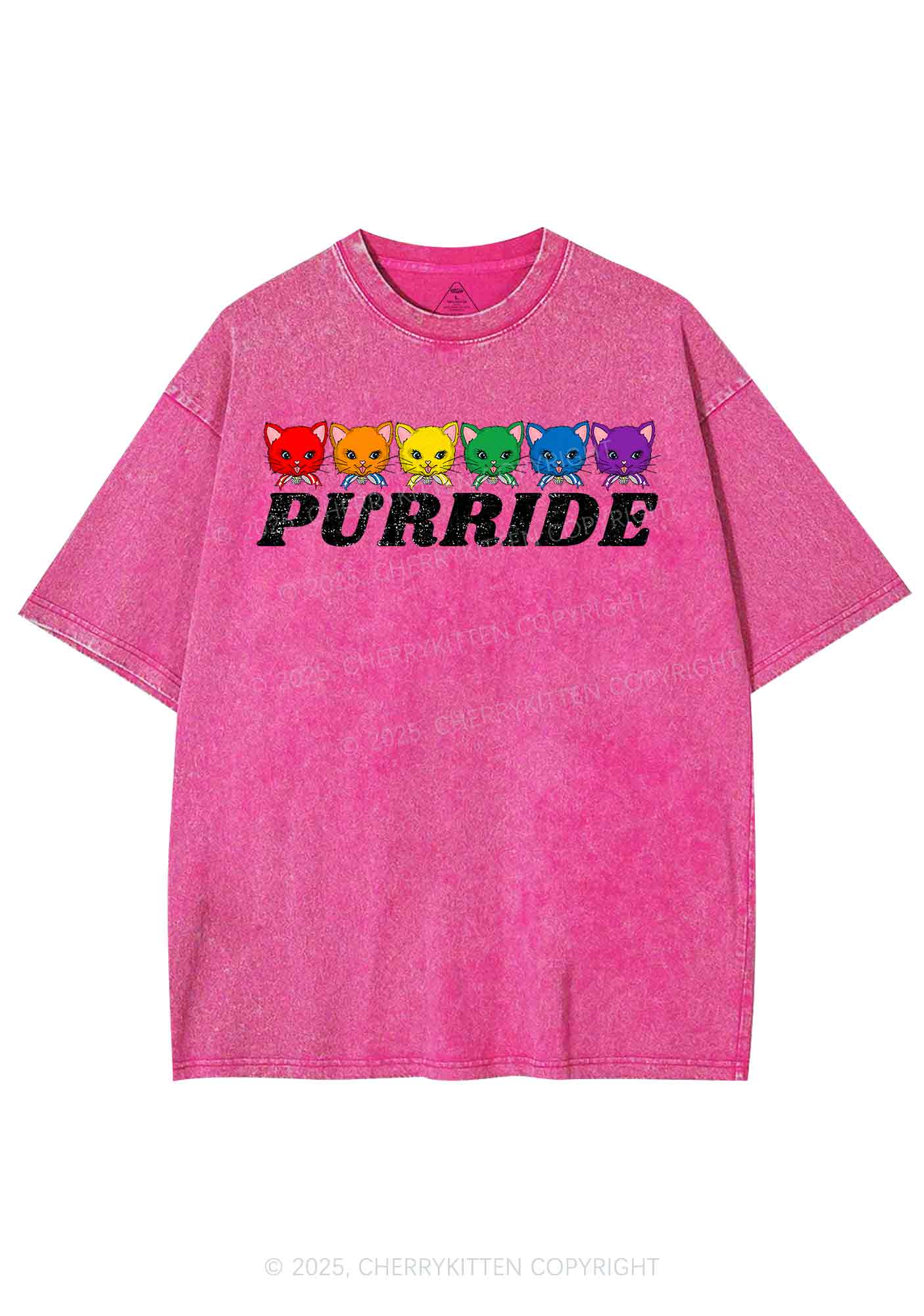 Purride Cat Pride Y2K Shirts Washed Tee Cherrykitten - Image 4