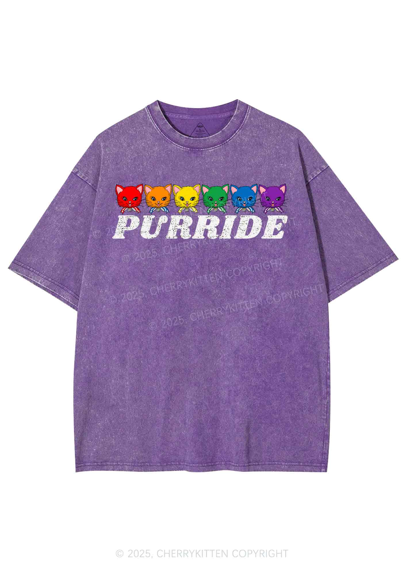Purride Cat Pride Y2K Shirts Washed Tee Cherrykitten - Image 5