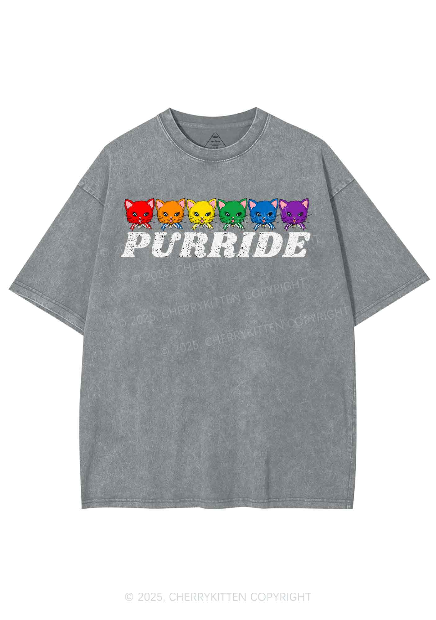 Purride Cat Pride Y2K Shirts Washed Tee Cherrykitten - Image 6