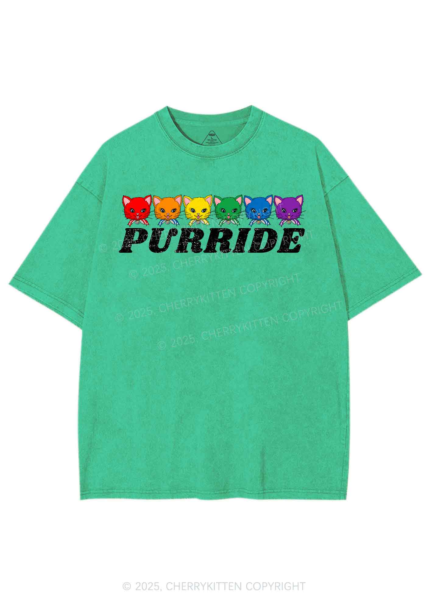 Purride Cat Pride Y2K Shirts Washed Tee Cherrykitten - Image 8