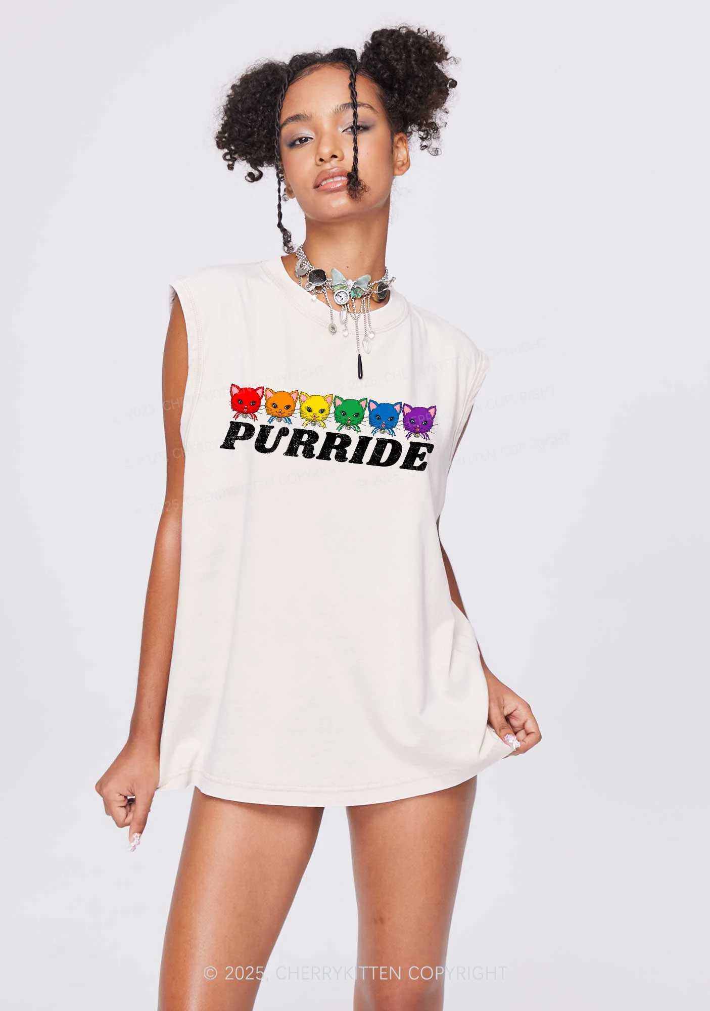 Purride Cat Pride Y2K Washed Muscle Tank Cherrykitten - Image 2