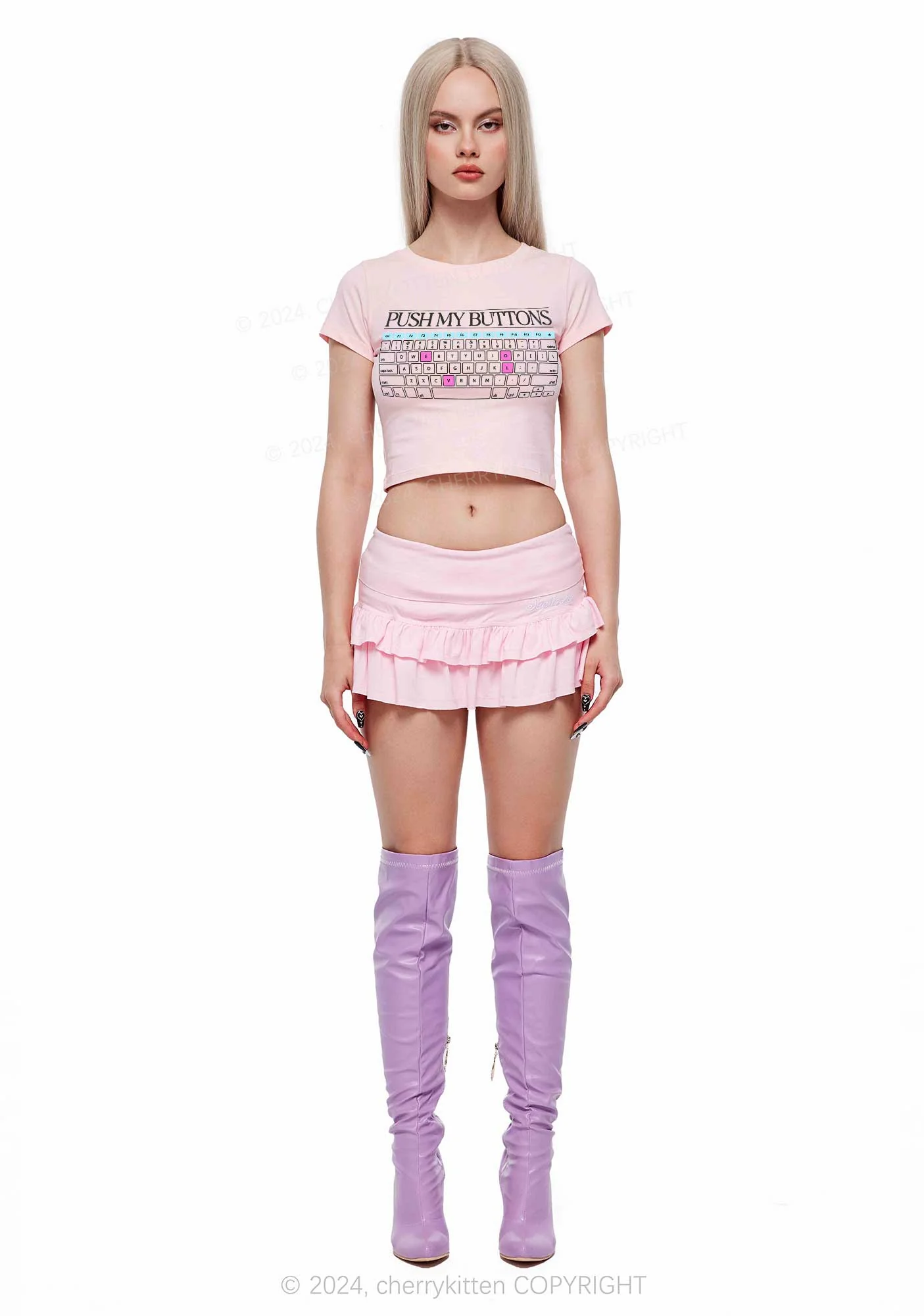 Push My Buttons Y2K Baby Tee Cherrykitten - Image 4
