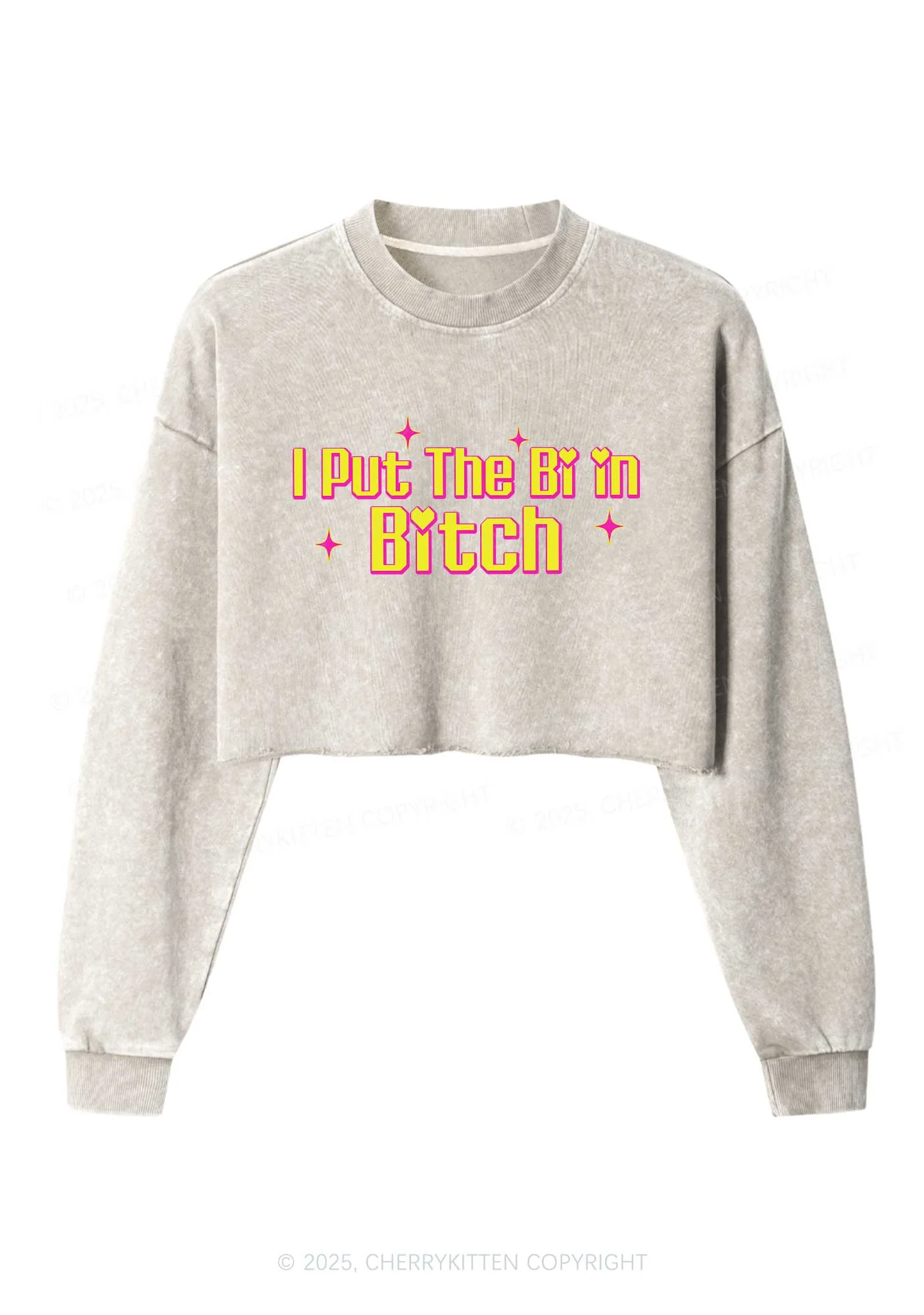 Put The Bi In Bxxch Pride Y2K Crop Washed Sweatshirts Cherrykitten - Image 5