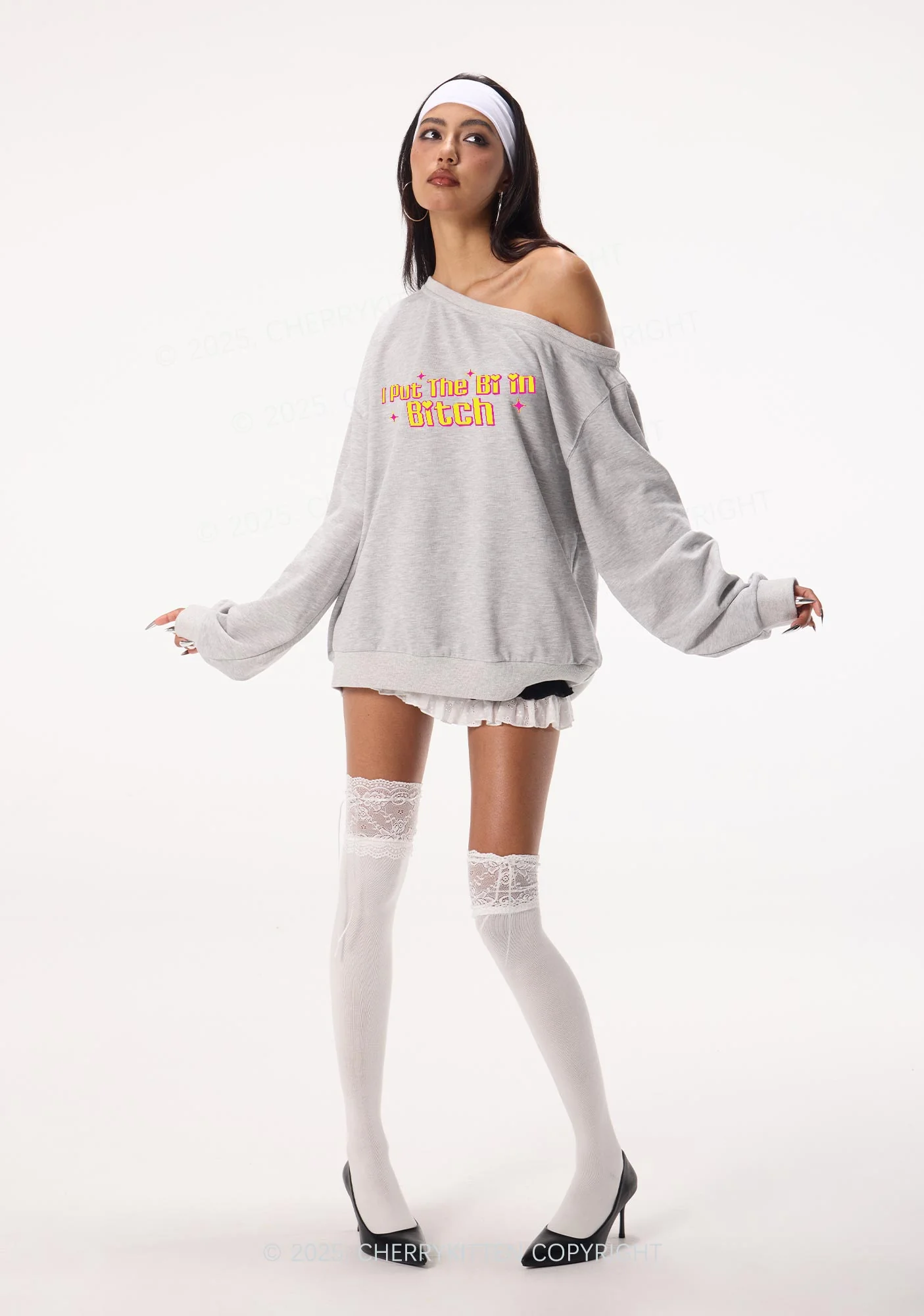 Put The Bi In Bxxch Y2K Off Shoulder Sweatshirts Cherrykitten - Image 2