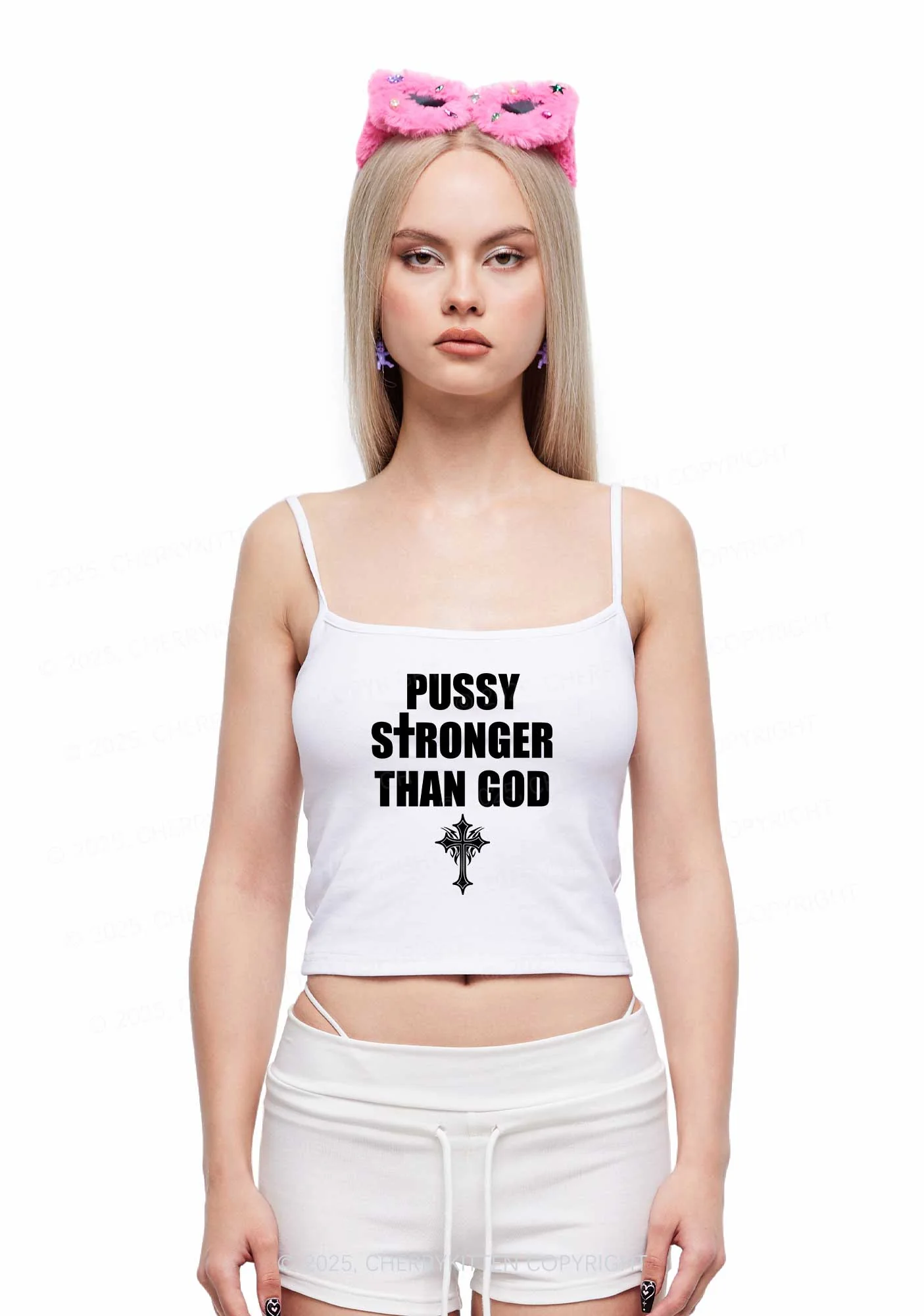 Puxxy Stronger Than God Y2K Spaghetti Strap Cami Cherrykitten - Image 2