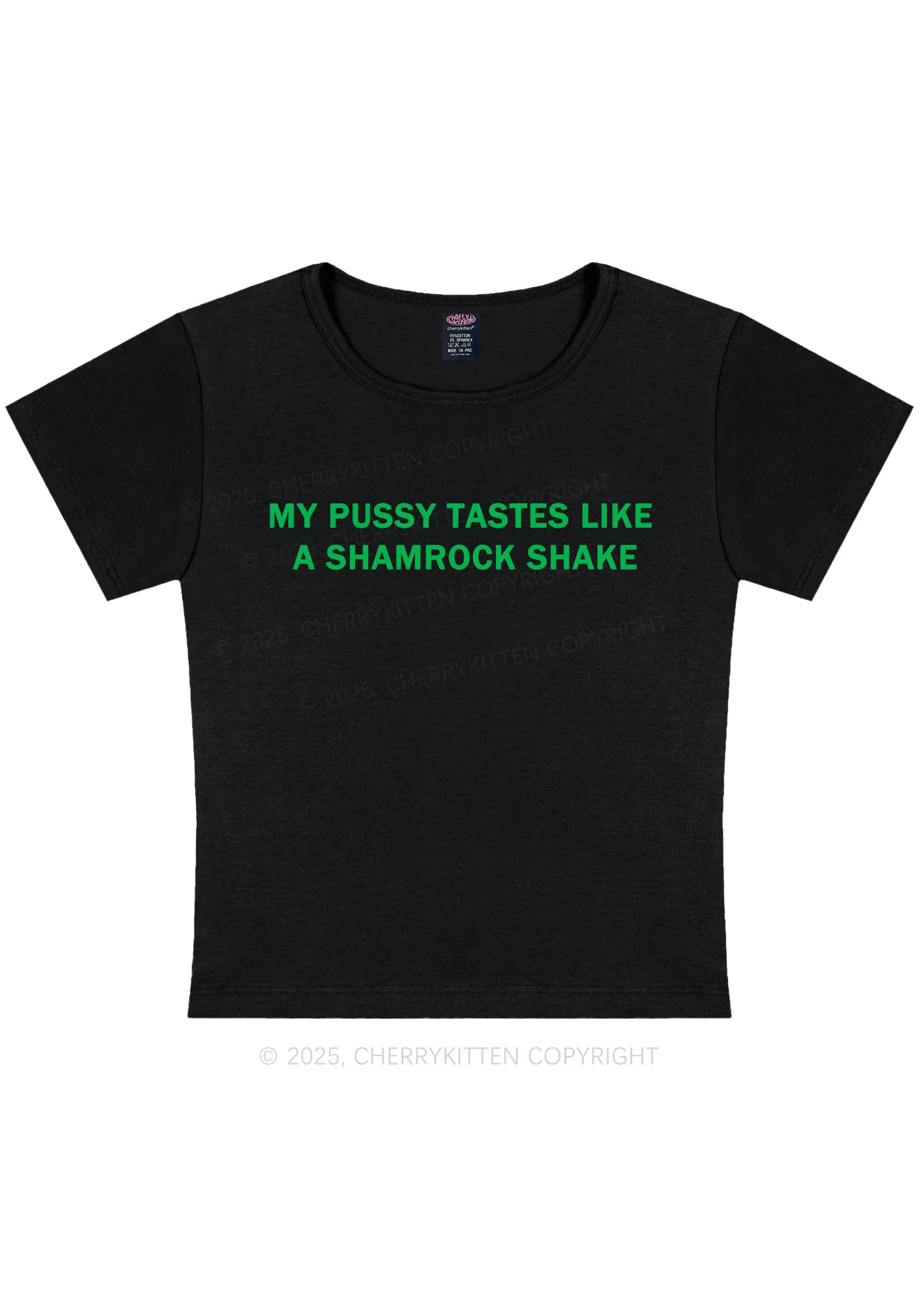 Puxxy Tastes Like Shamrock Shake St Patricks Y2K Baby Tee Cherrykitten - Image 3