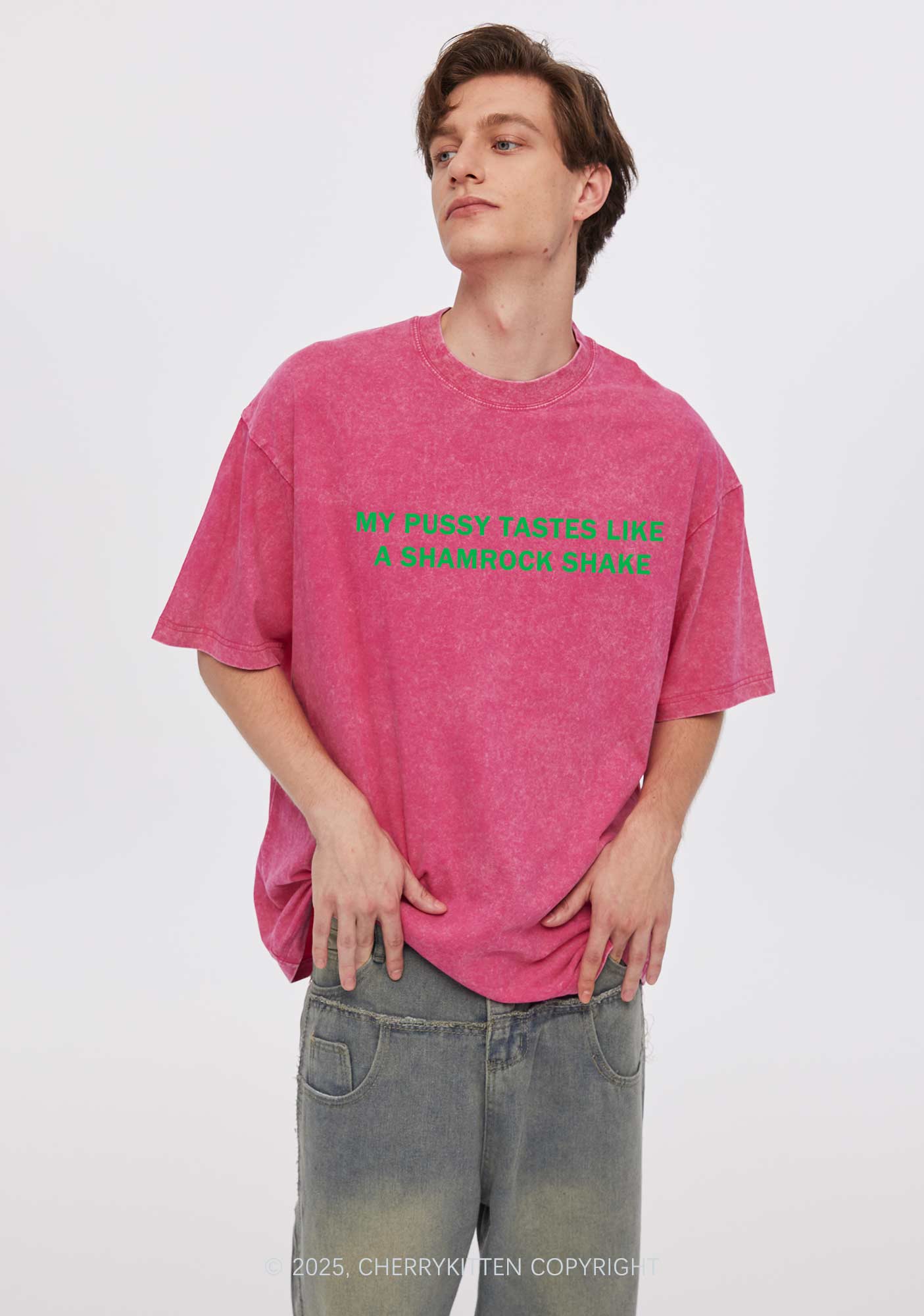 Puxxy Tastes Like Shamrock Shake St Patricks Y2K Shirts Washed Tee Cherrykitten - Image 2