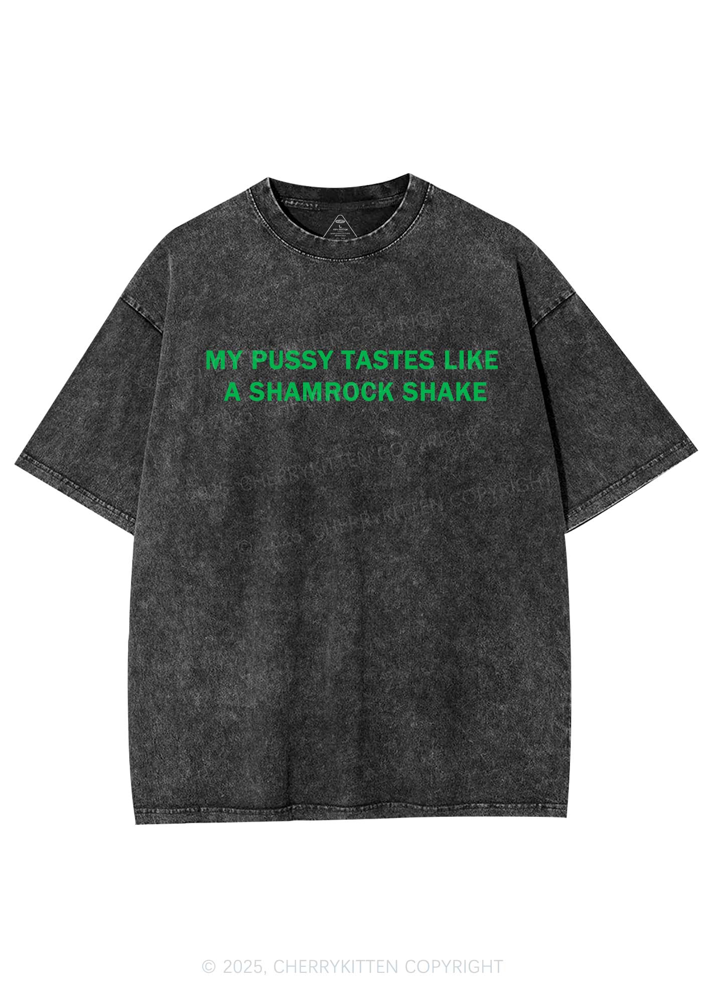 Puxxy Tastes Like Shamrock Shake St Patricks Y2K Shirts Washed Tee Cherrykitten - Image 3