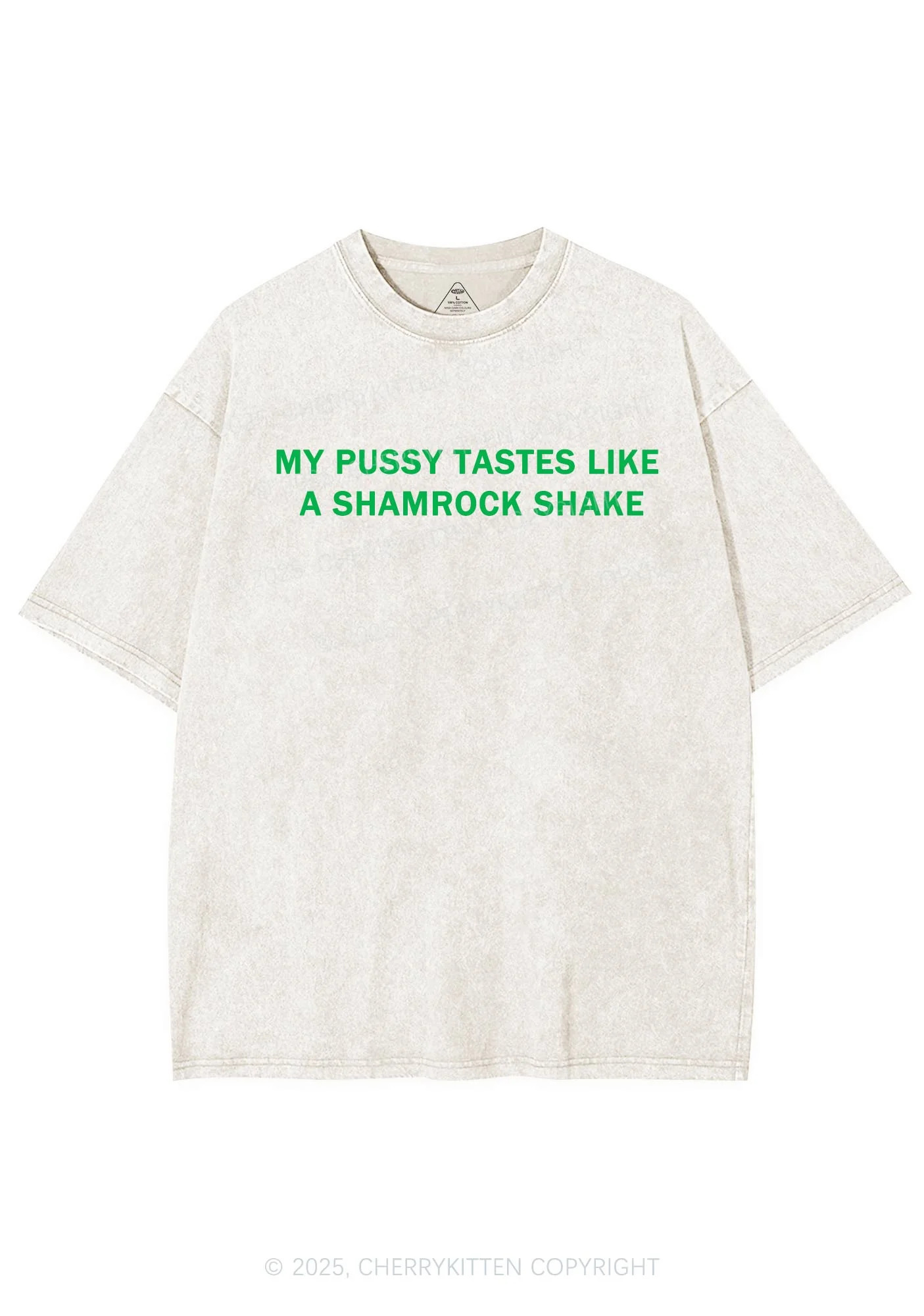 Puxxy Tastes Like Shamrock Shake St Patricks Y2K Shirts Washed Tee Cherrykitten - Image 4