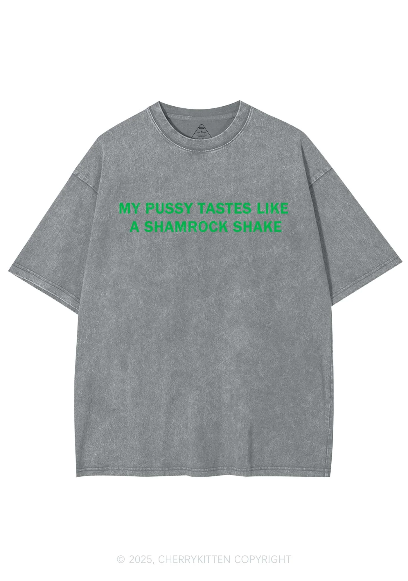 Puxxy Tastes Like Shamrock Shake St Patricks Y2K Shirts Washed Tee Cherrykitten - Image 8