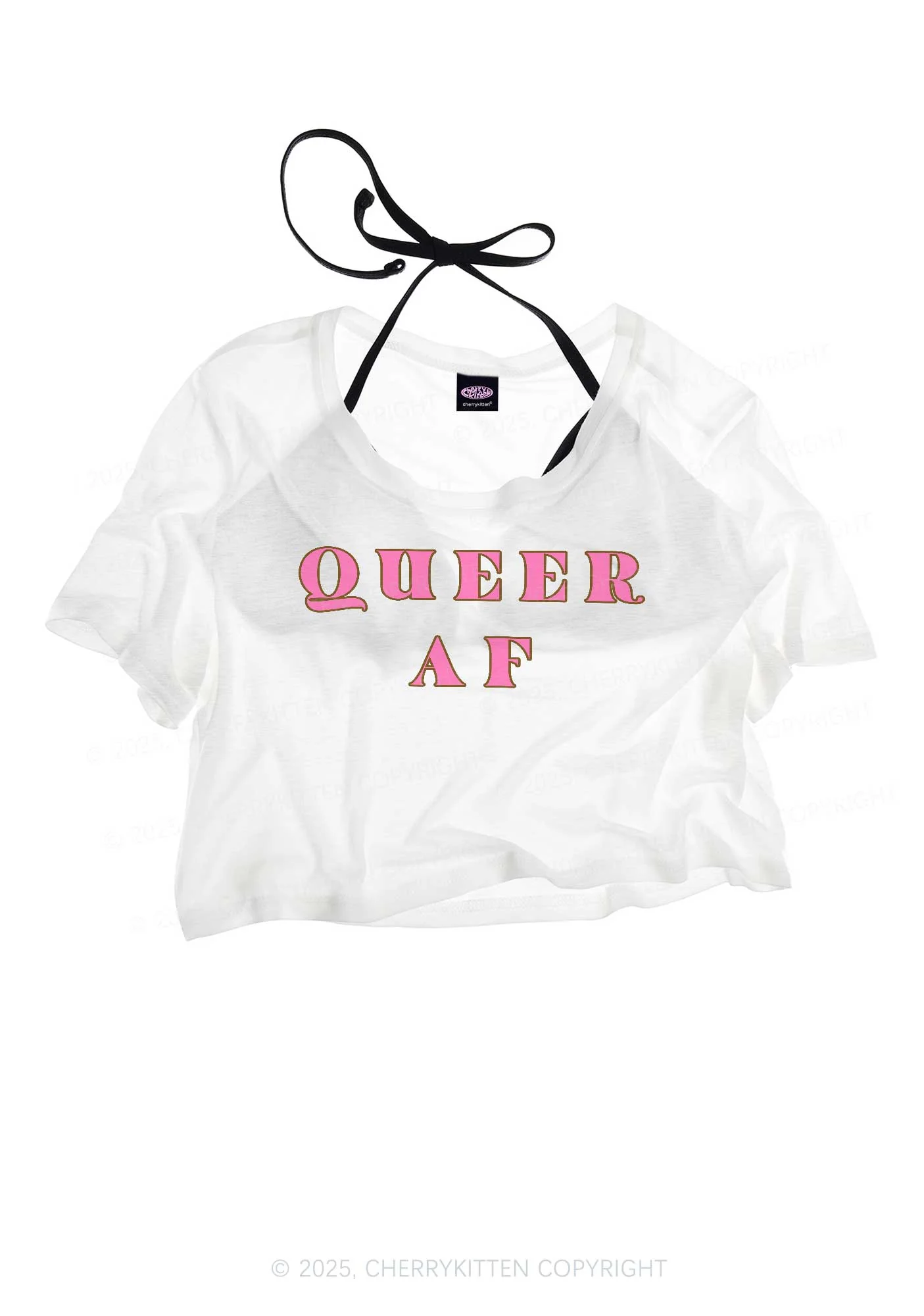 Queer AF Pride Y2K Sheer Crop Tee Cherrykitten - Image 3