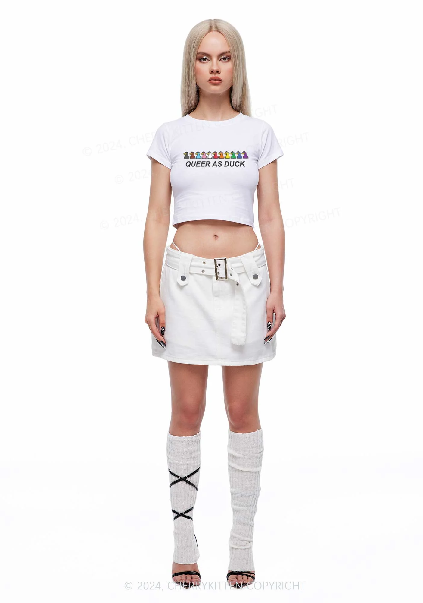 Queer As Duck Y2K Baby Tee Cherrykitten - Image 4