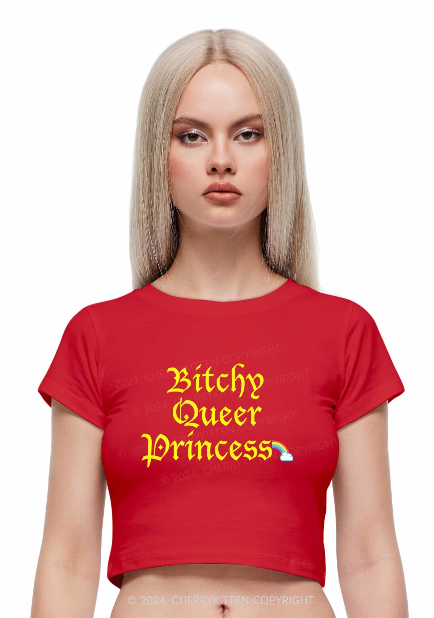 Queer Princess Y2K Baby Tee Cherrykitten - Image 2