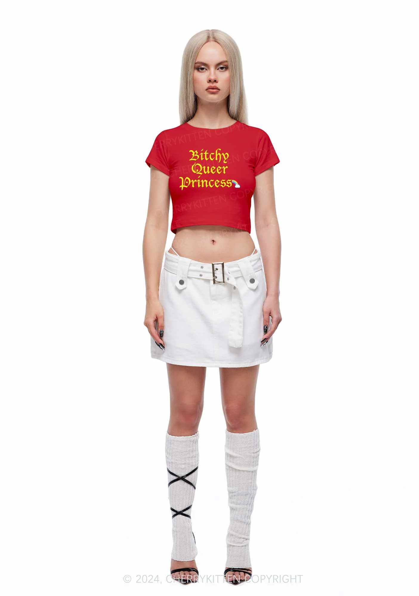 Queer Princess Y2K Baby Tee Cherrykitten - Image 3