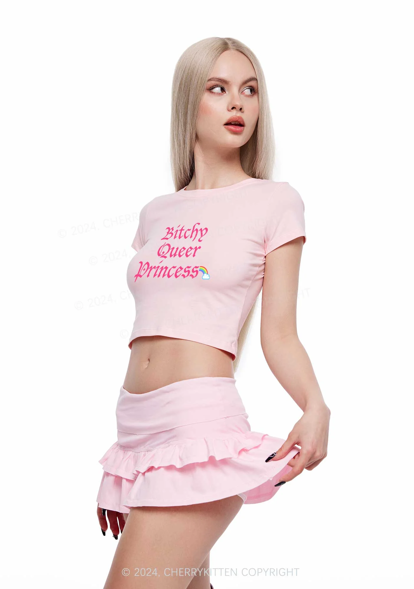 Queer Princess Y2K Baby Tee Cherrykitten - Image 4