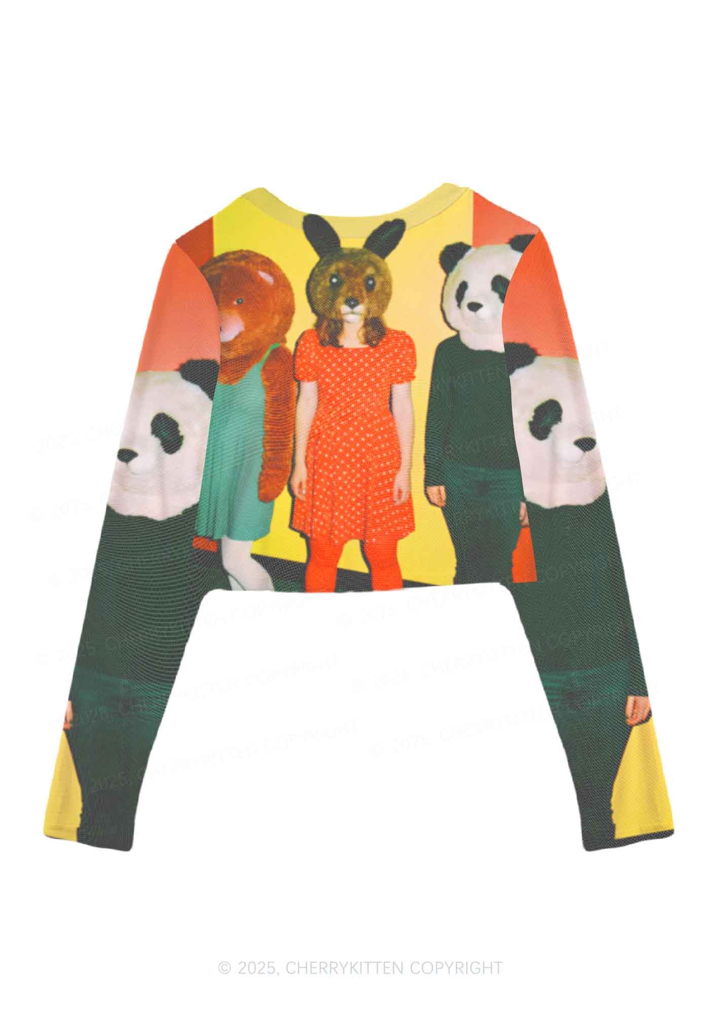Rabbit Mask Girl Y2K Mesh Long Sleeve Crop Top Cherrykitten - Image 2