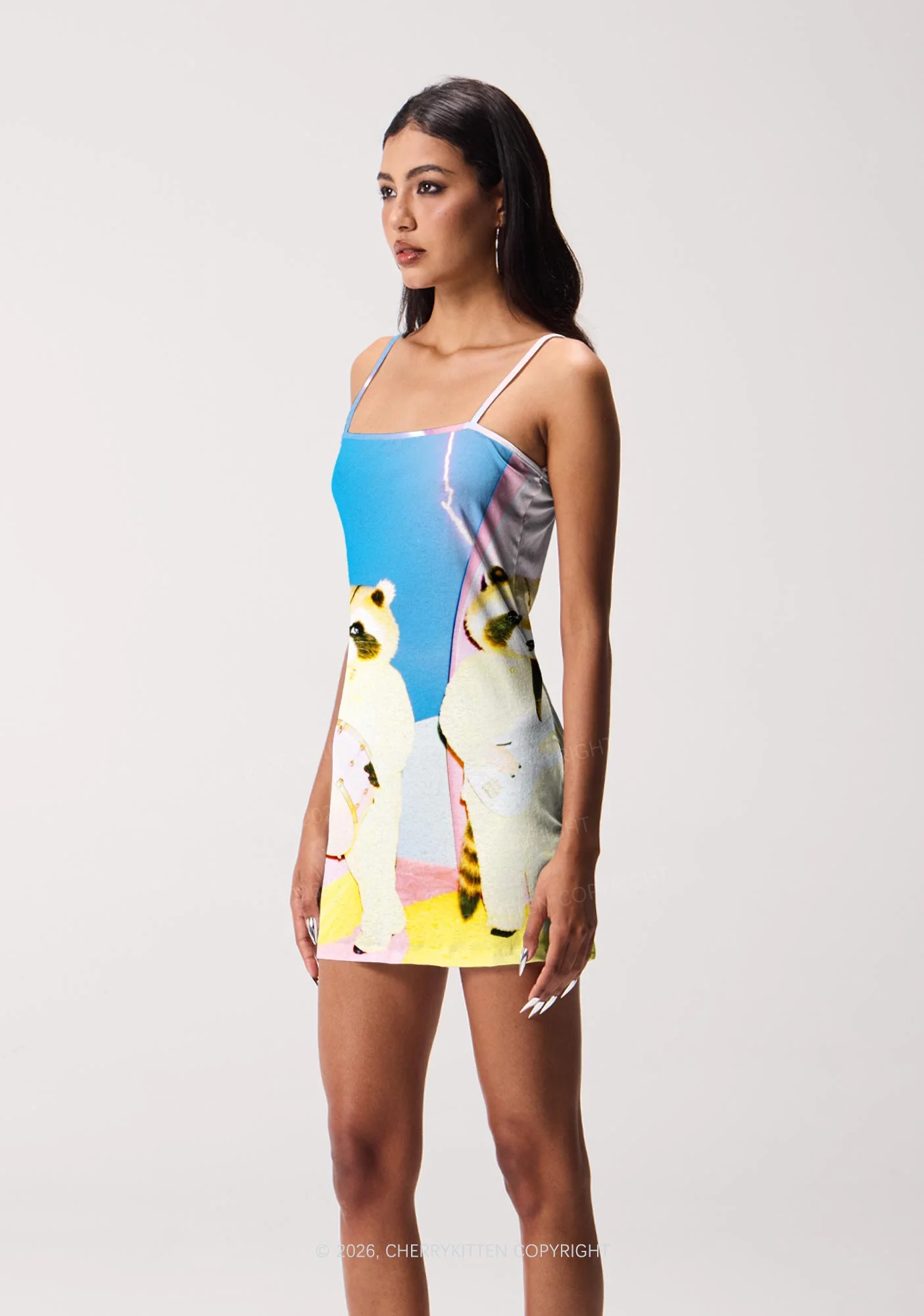 Raccoon Band Y2K Print Slip Dress Cherrykitten - Image 2