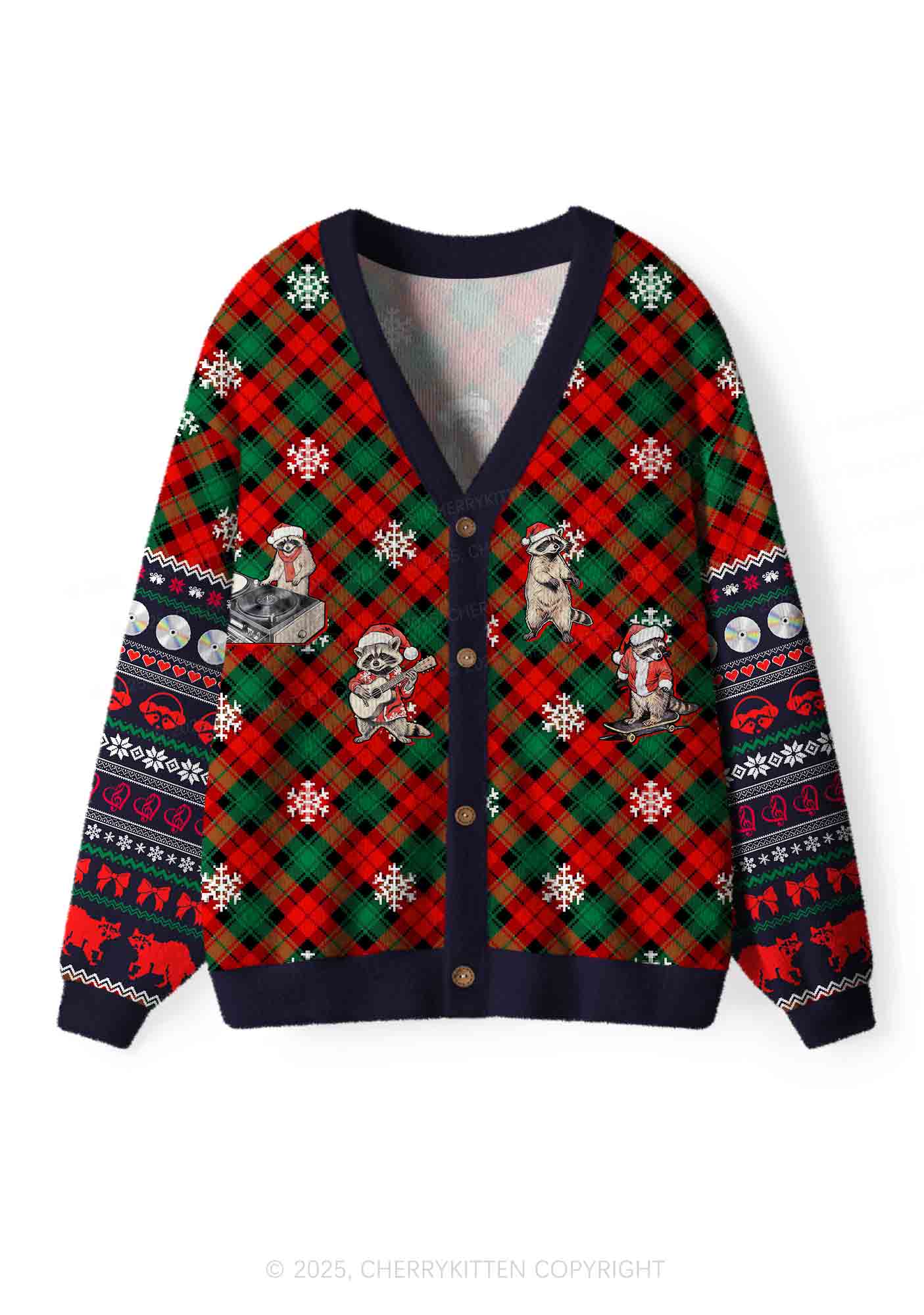 Raccoon Concert Y2K Christmas Cardigan Knit Sweatshirt Cherrykitten - Image 2