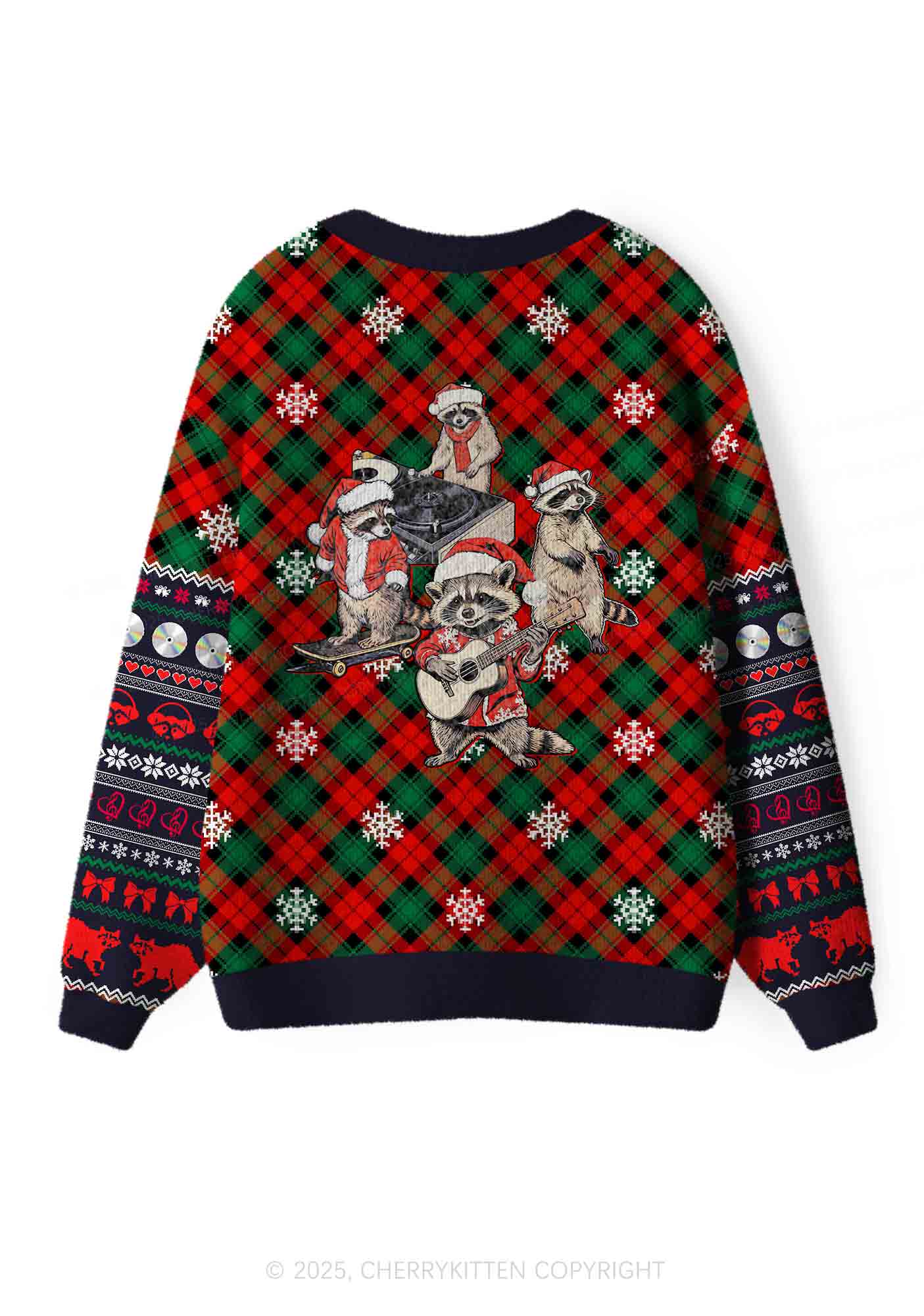 Raccoon Concert Y2K Christmas Cardigan Knit Sweatshirt Cherrykitten - Image 3