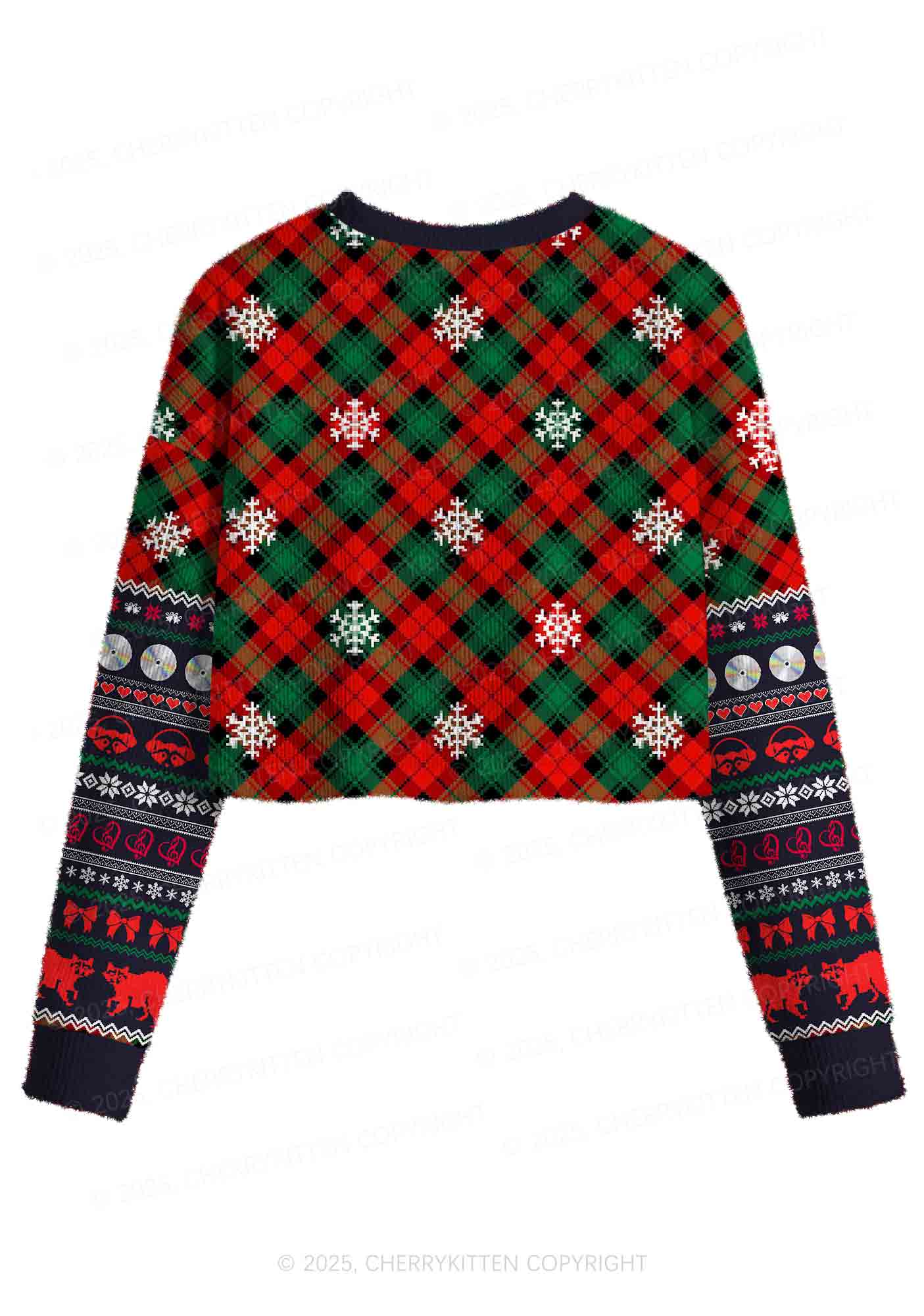 Raccoon Concert Y2K Christmas Crop Knit Sweatshirt Cherrykitten - Image 2