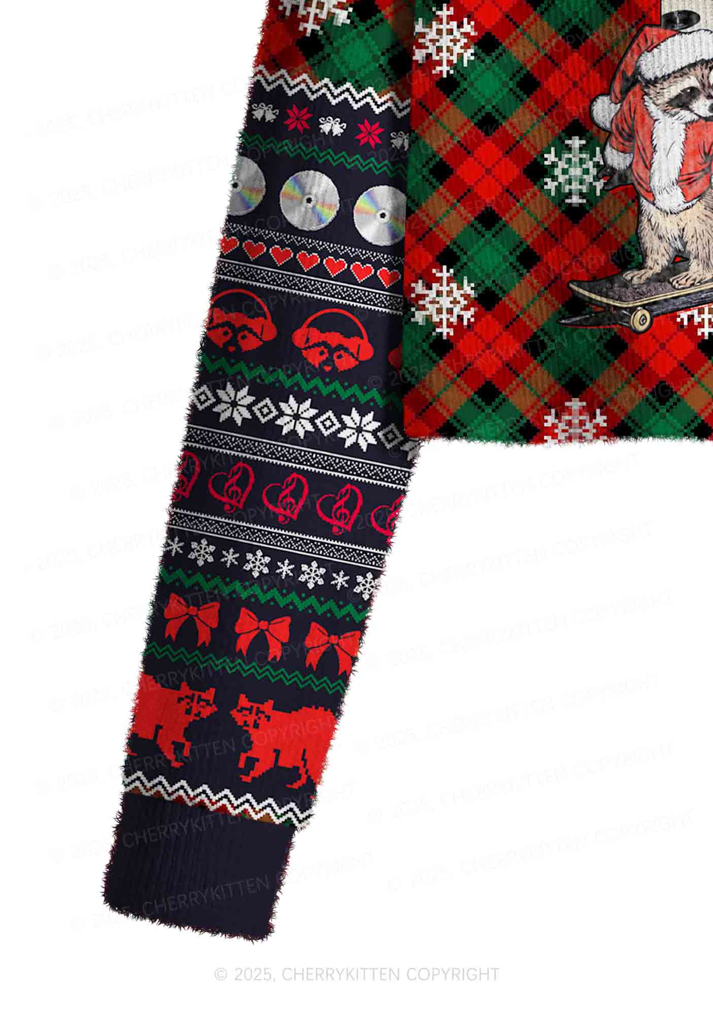 Raccoon Concert Y2K Christmas Crop Knit Sweatshirt Cherrykitten - Image 5