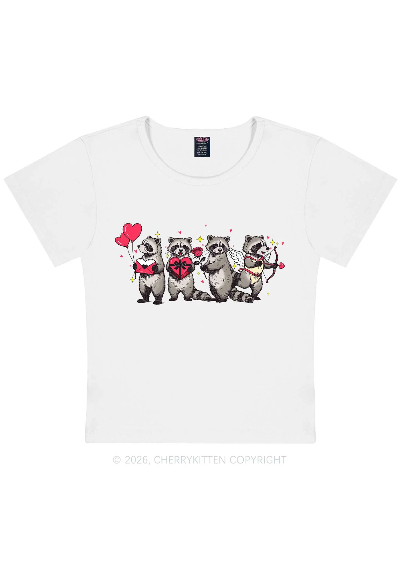 Raccoon Cupids Valentine's Day Y2K Baby Tee Cherrykitten - Image 3