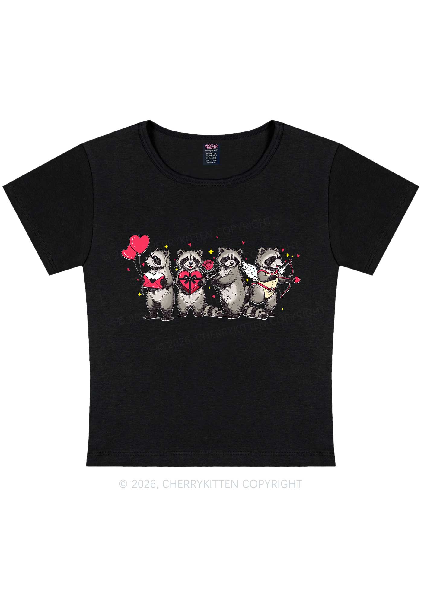 Raccoon Cupids Valentine's Day Y2K Baby Tee Cherrykitten - Image 5